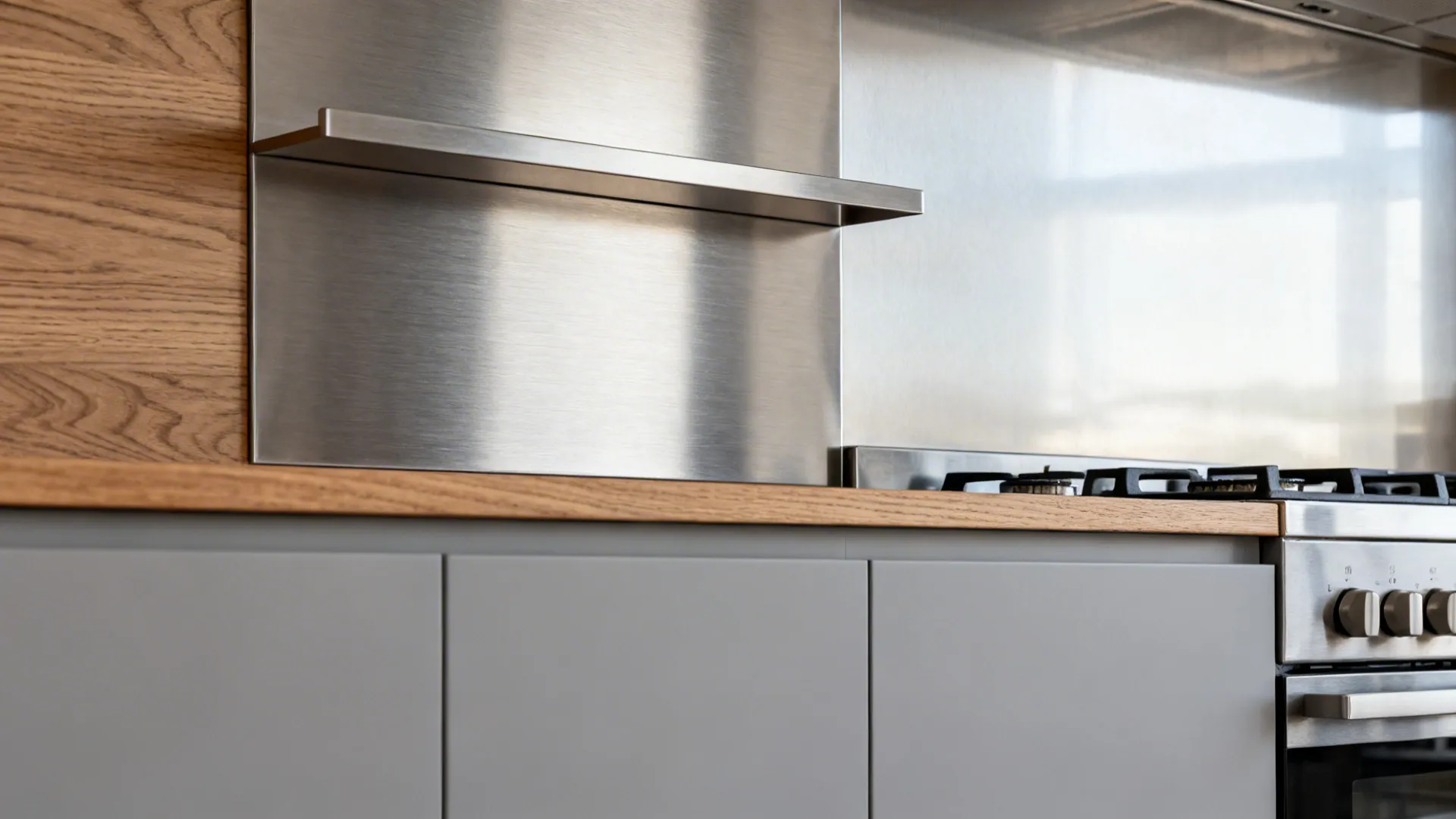 5) Material Mix: Oak, Matte Lacquer, and Brushed Metal