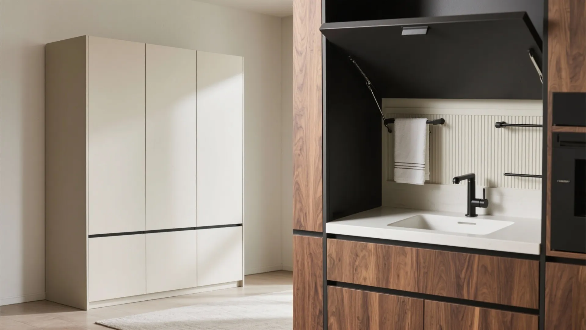 Integrated Basin Hidden in a Buffet Cabinet