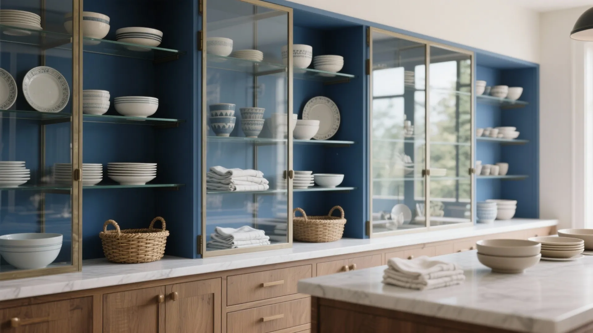 Functional storage with glass-front cabinets