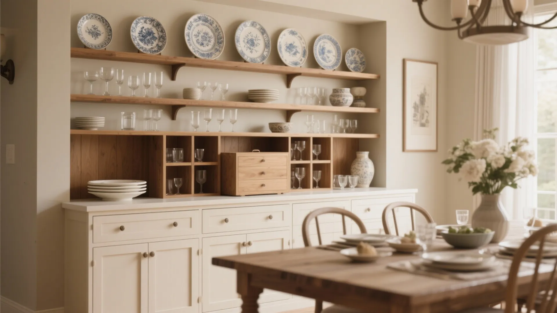 10. Built-in Buffet with Open Shelves