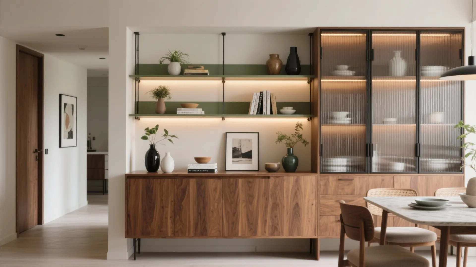 Dual-purpose buffet shelving divider