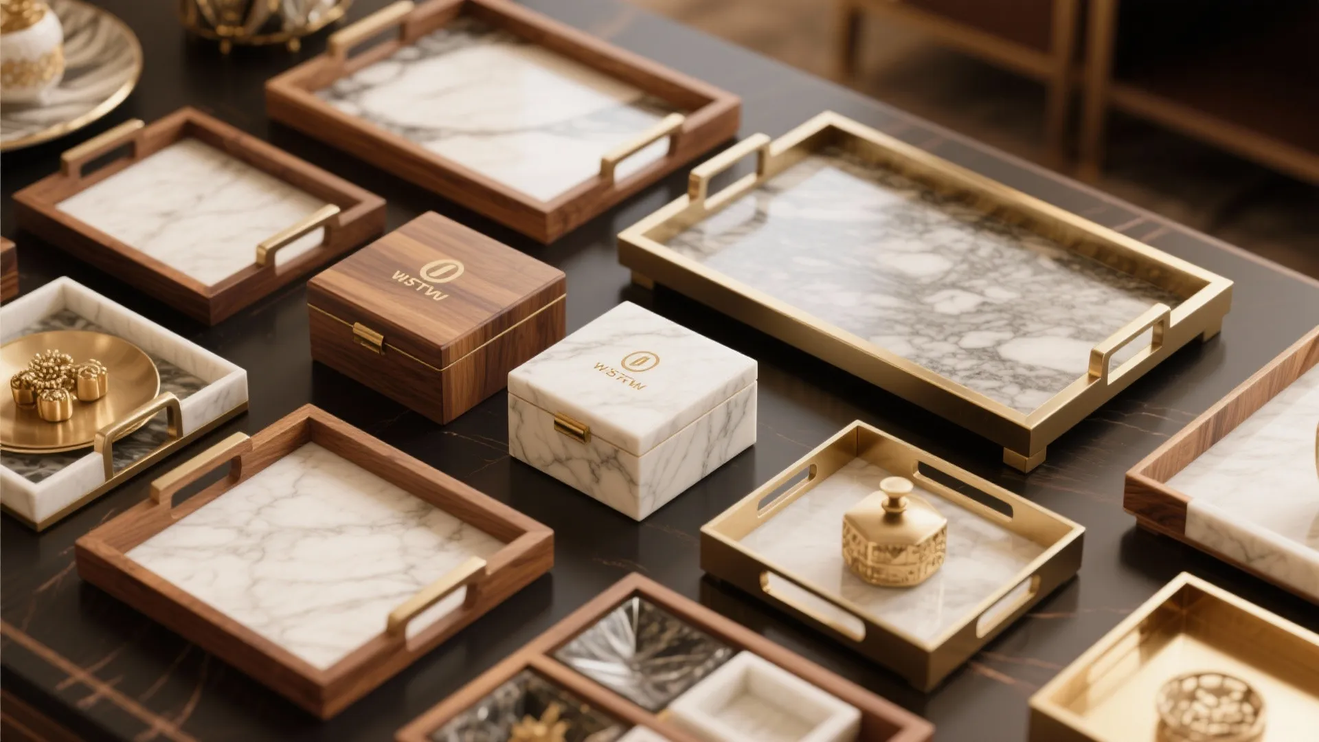 5. Mix of Trays and Decorative Boxes