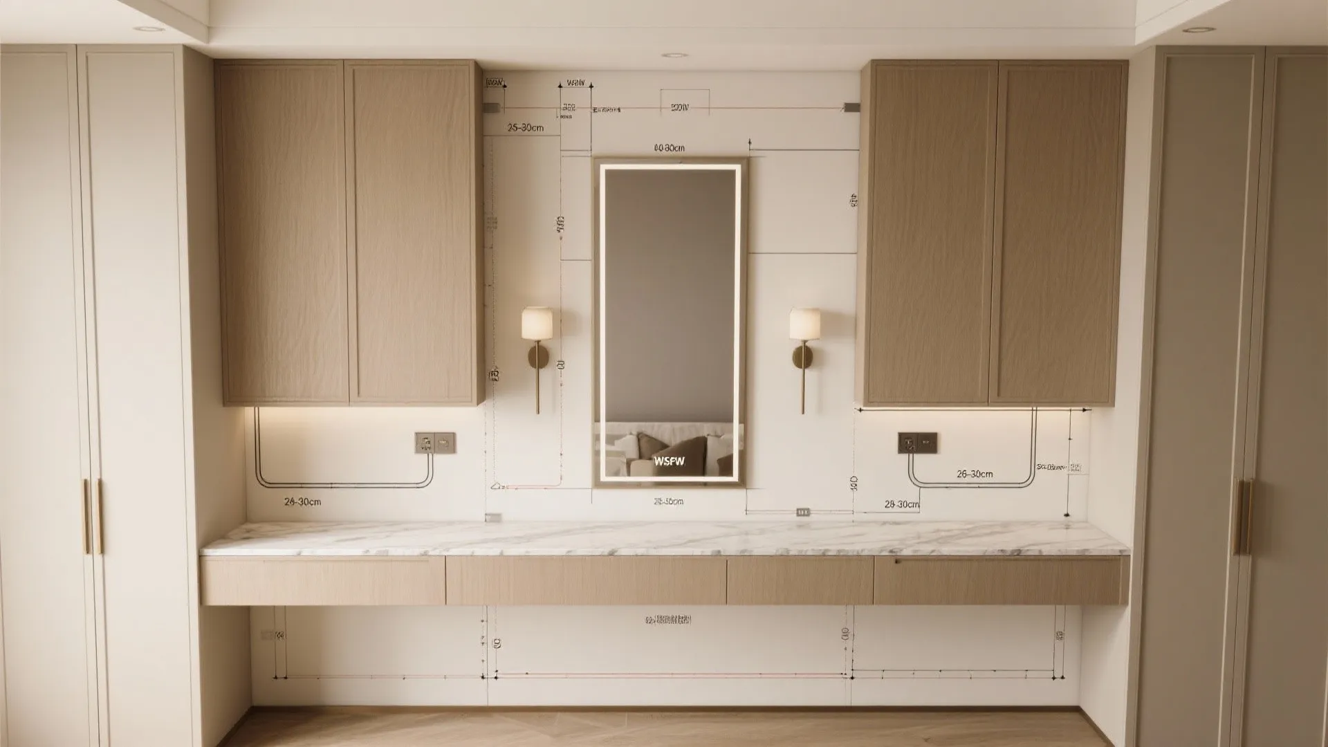 Built-In Buffet Wall With Mirror and Sconce Layering