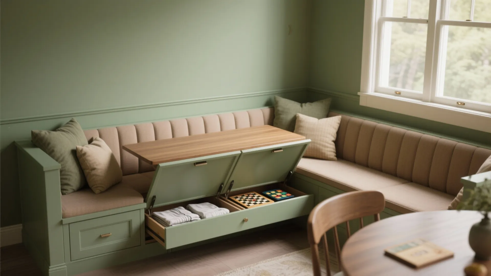 3. Built-in banquette with lift-up seats