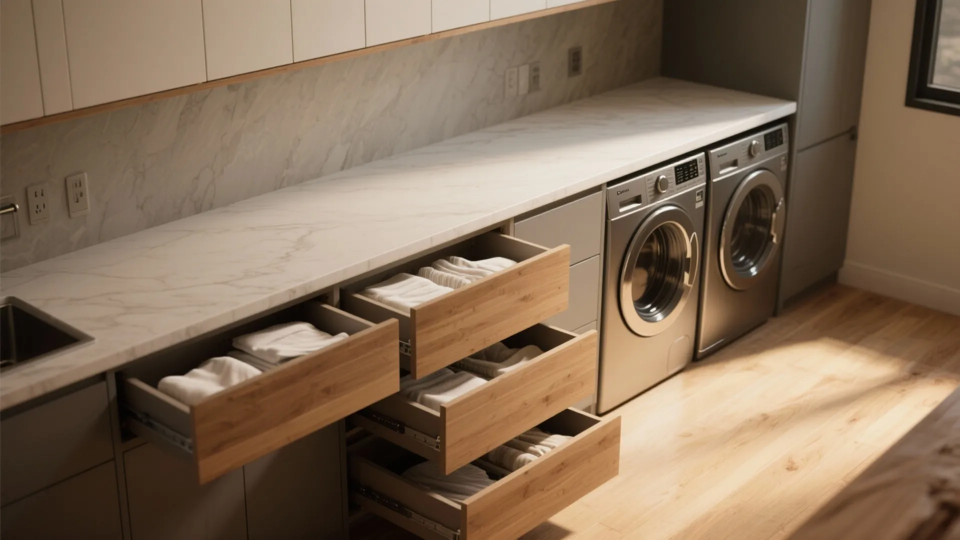 3. Built-in countertop with drawers underneath