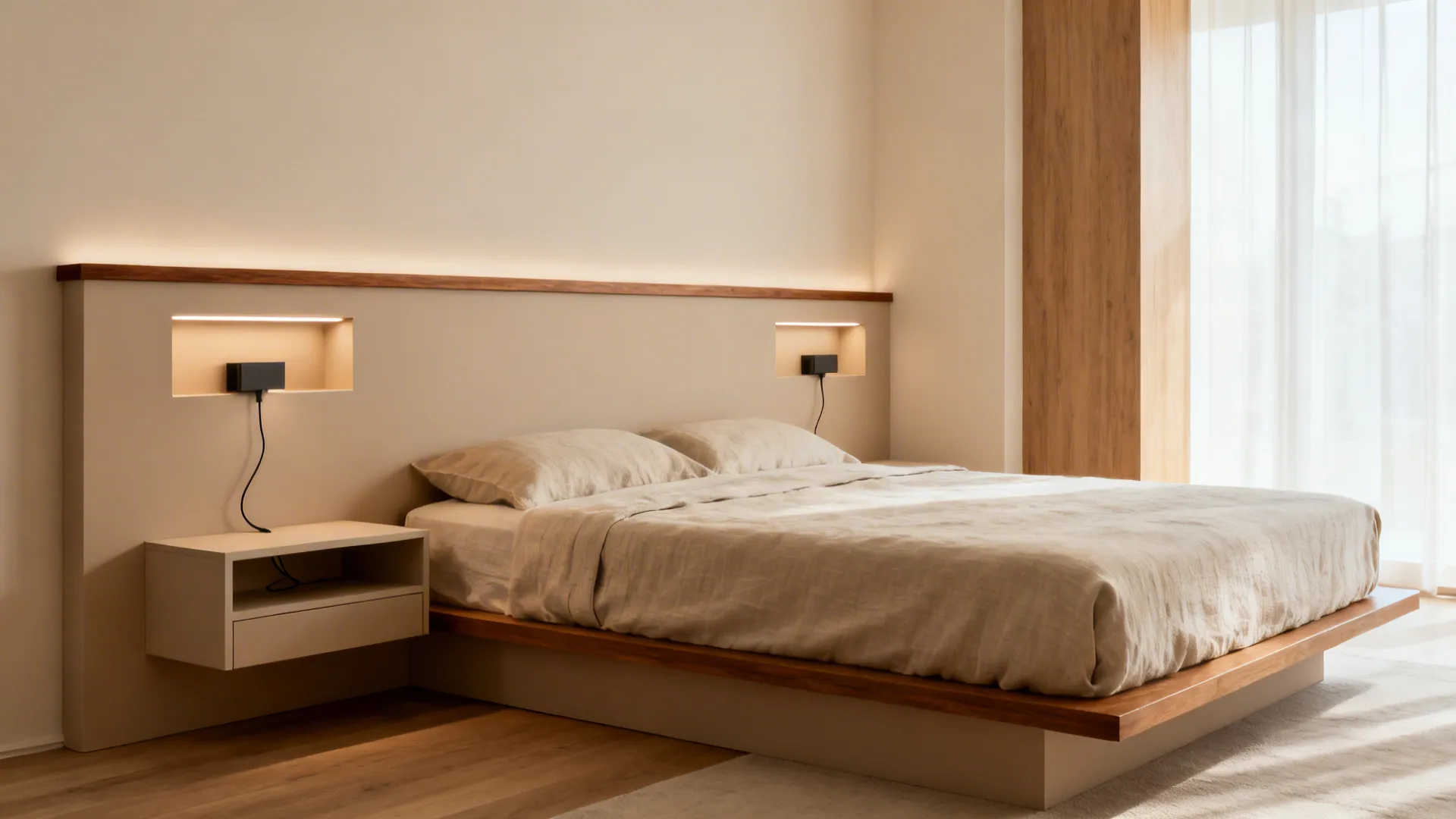 Simple zoning with a built-in headboard wall