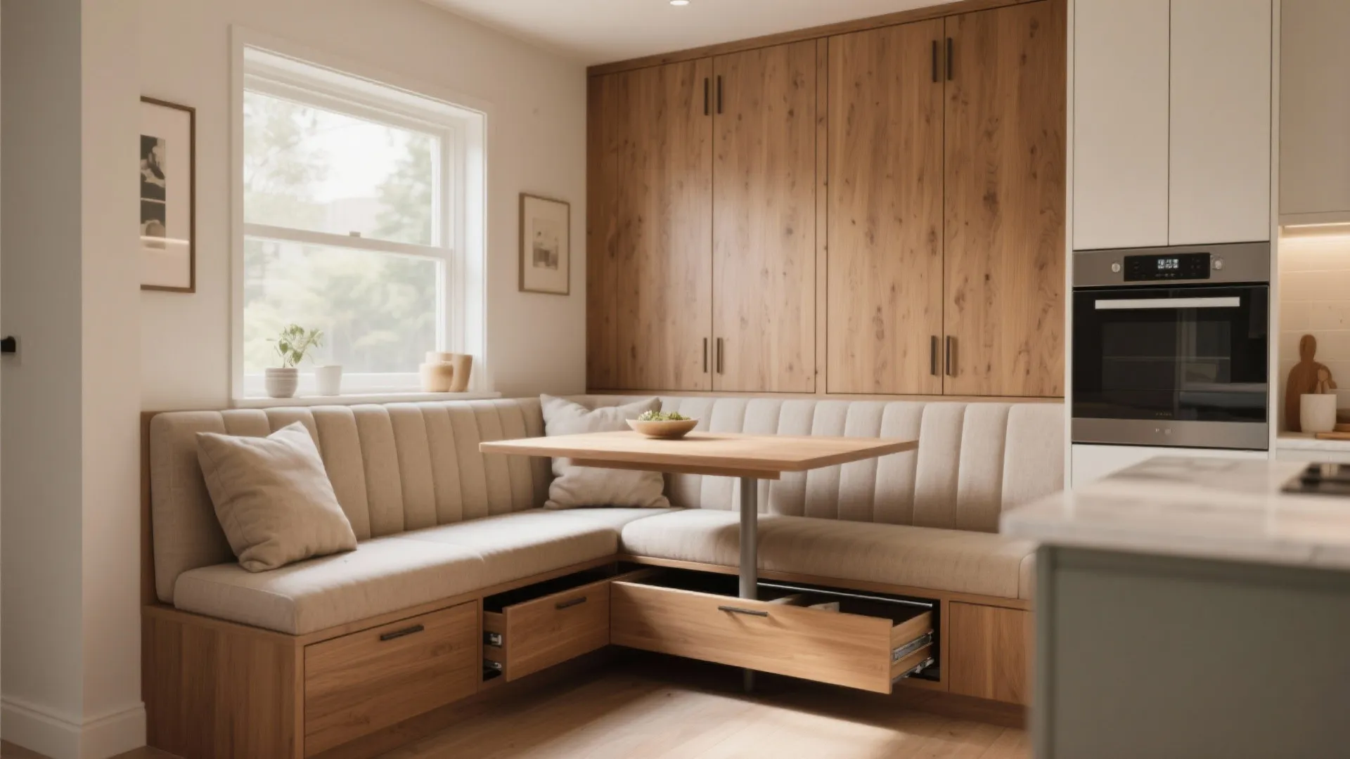 3. Built-in banquette with pull-out table
