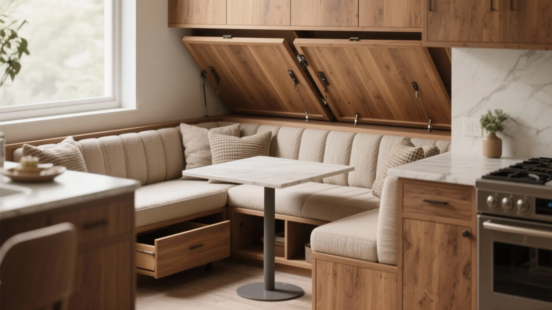 4. Built-in bench banquette to maximize seating and storage