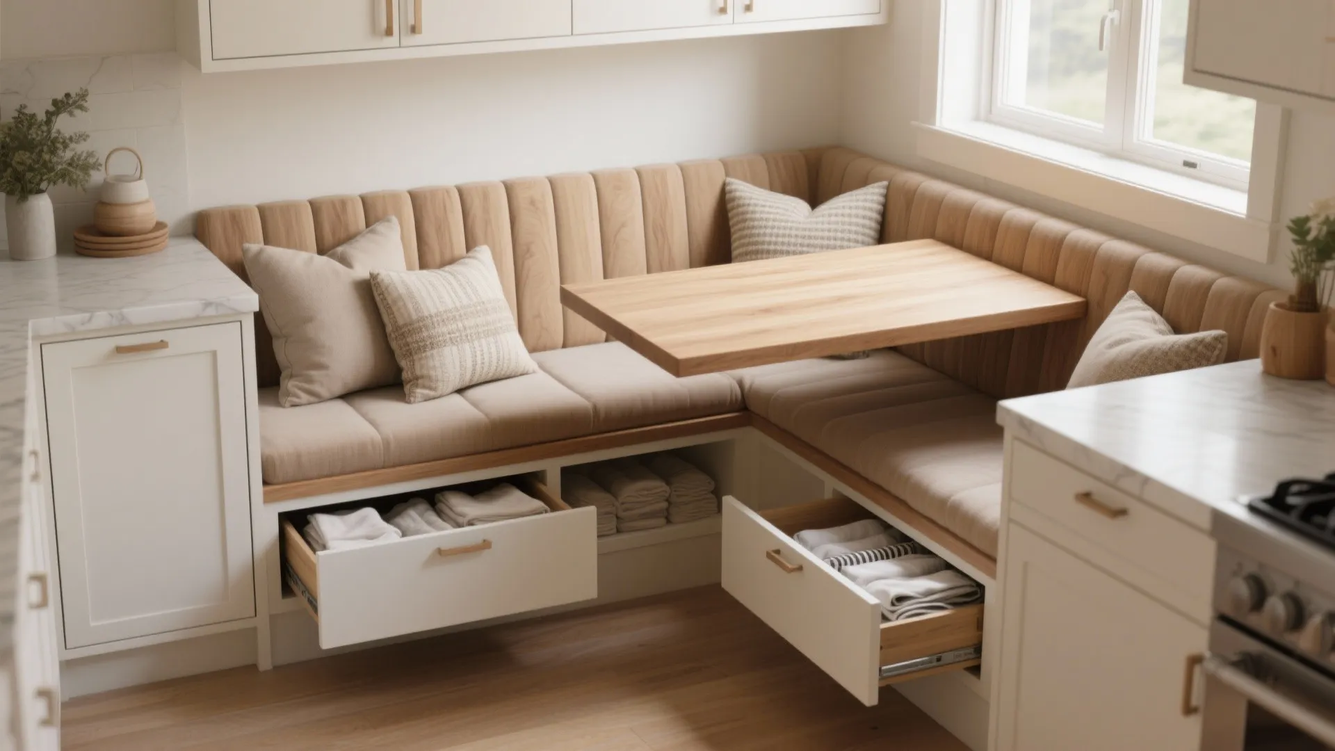 1. Built-in banquette with hidden storage
