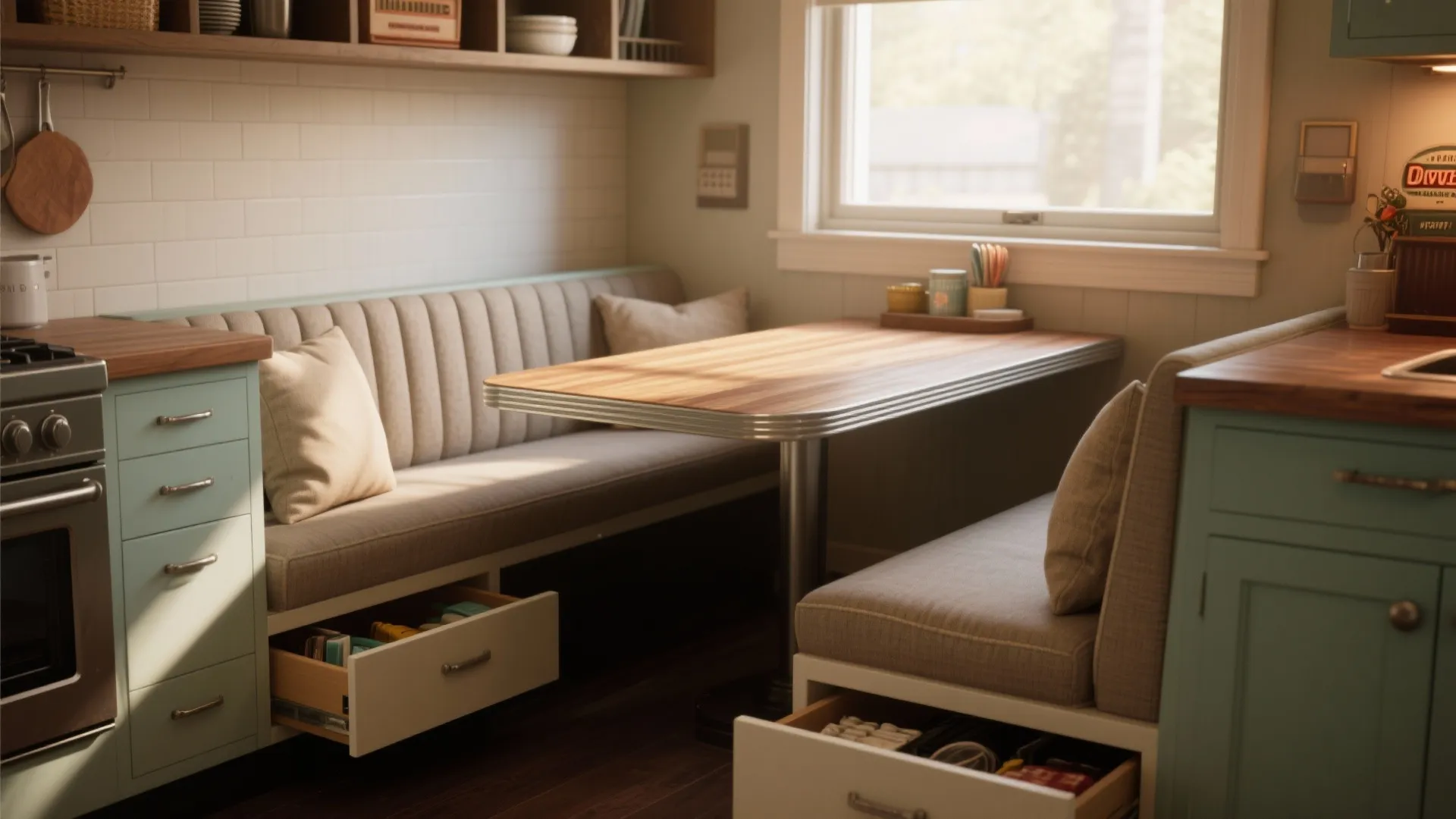 3. Built-in banquette with under-seat storage