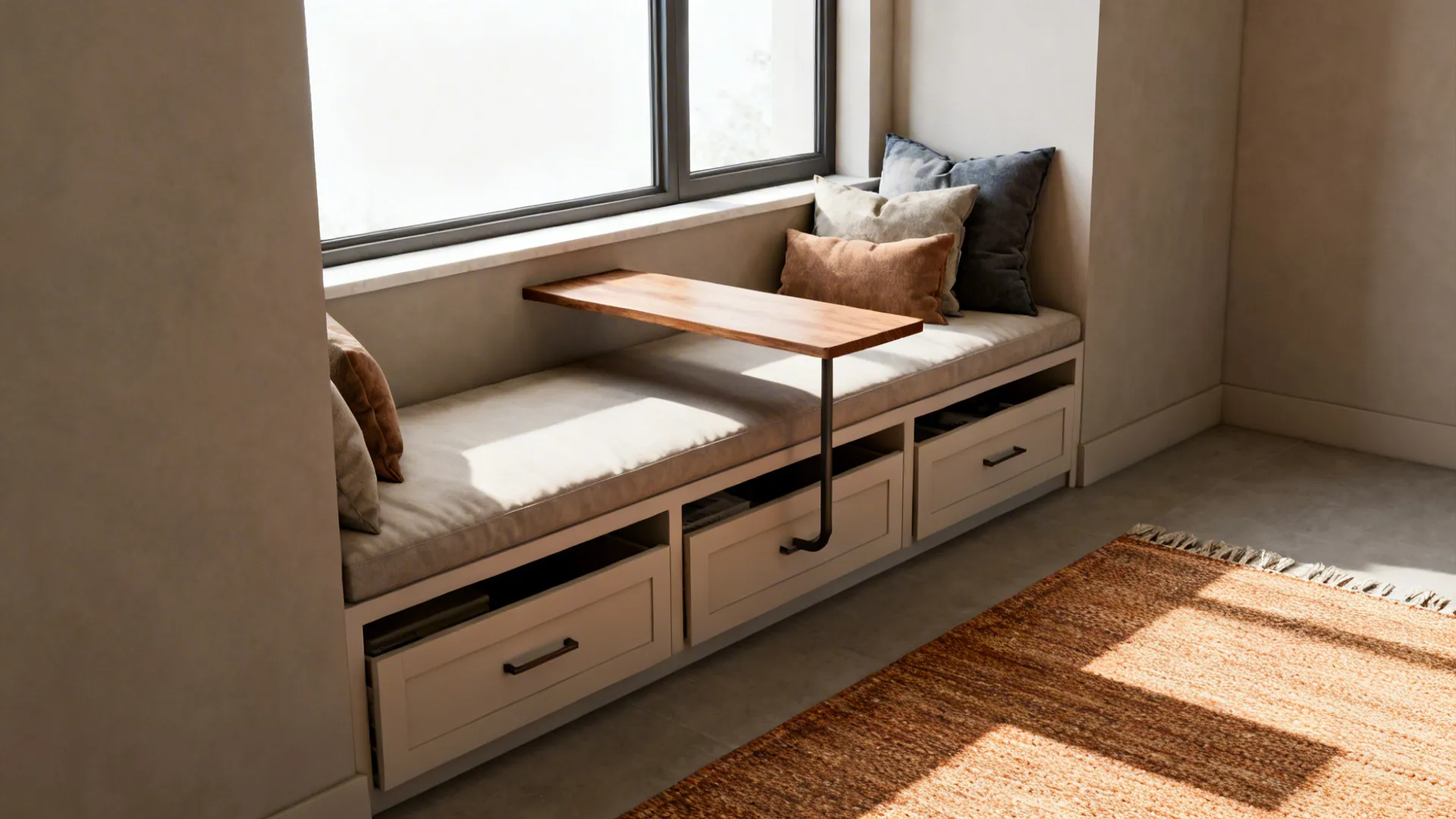 1. Built-in banquette with floating table