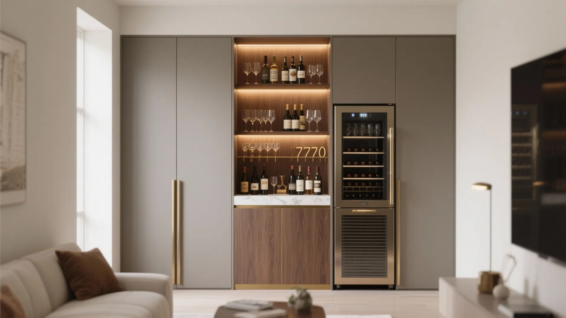 Minimalist Built-In Bar Wall (Hide the Clutter, Keep the Glow)