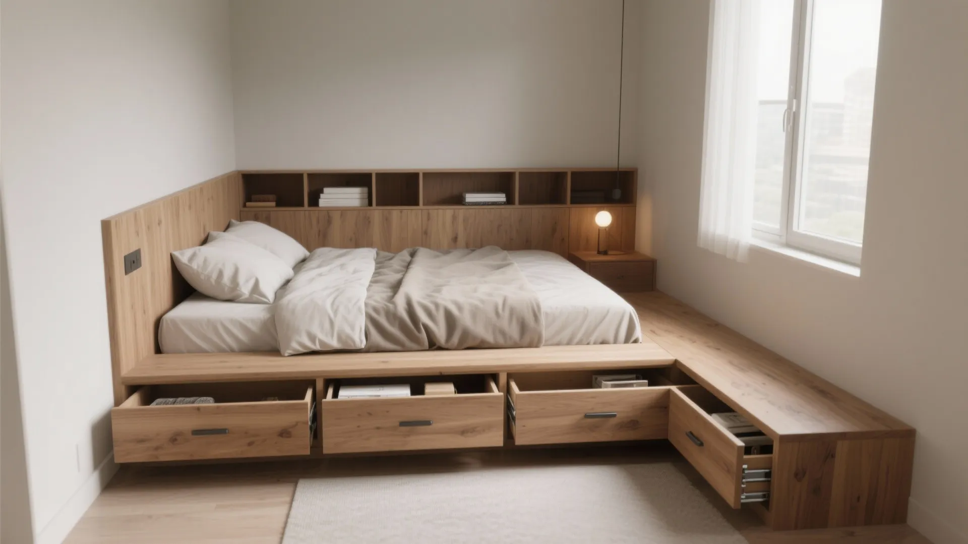 1. Built-in bed with integrated storage