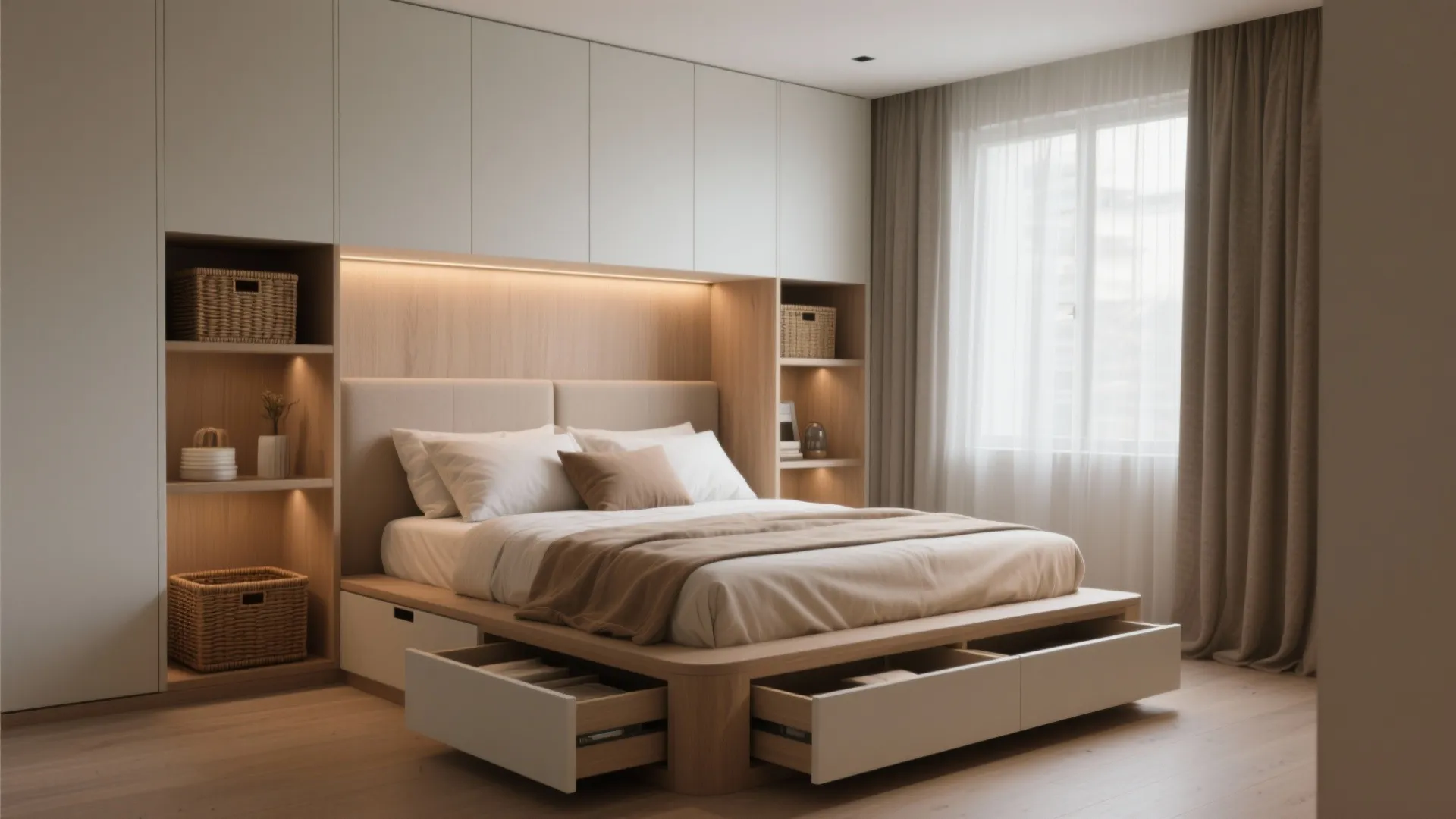 1. Built-in Bed with Storage Nooks