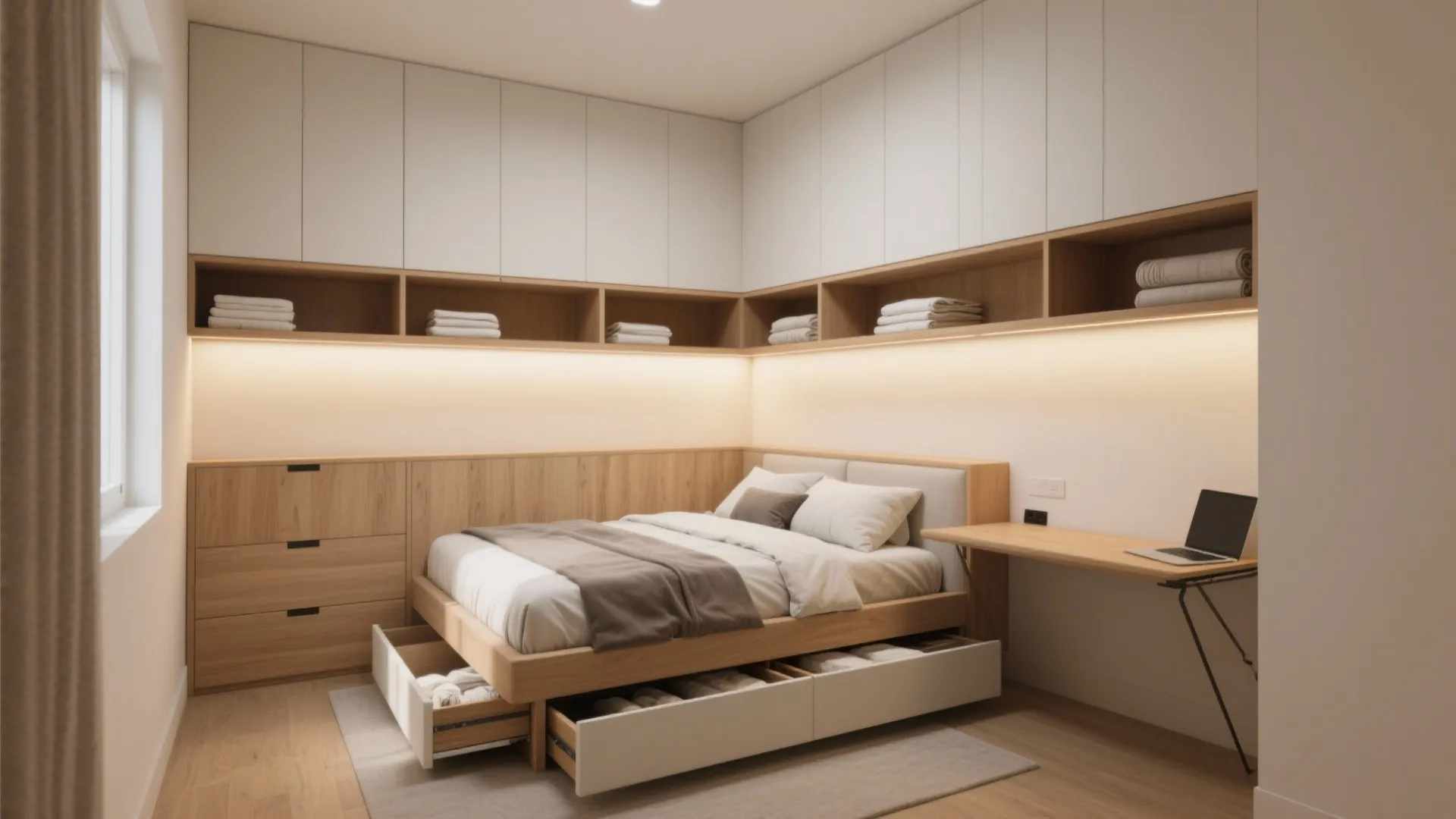 2. Built-in storage around the bed