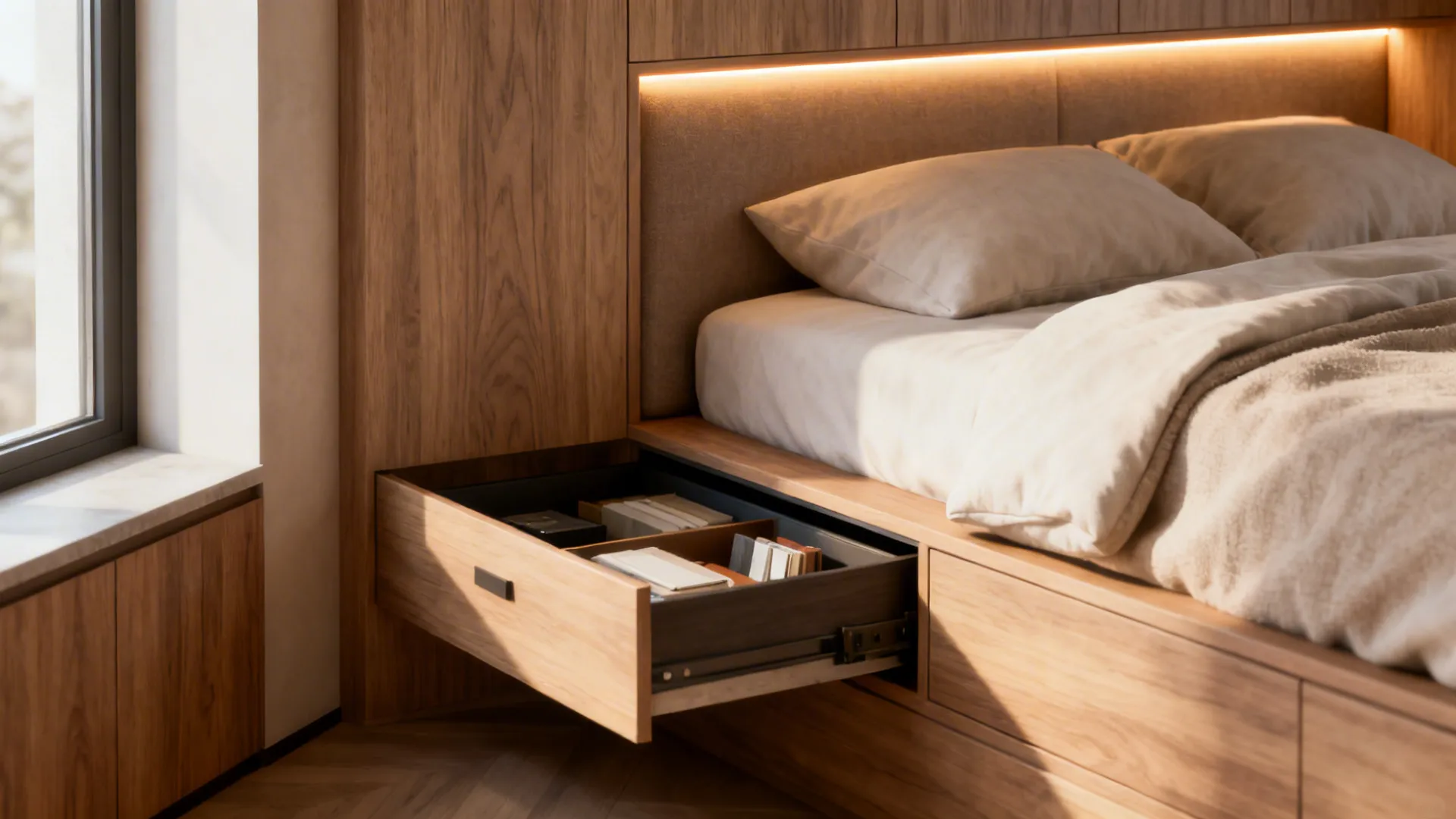 1. Built-in bed with hidden storage