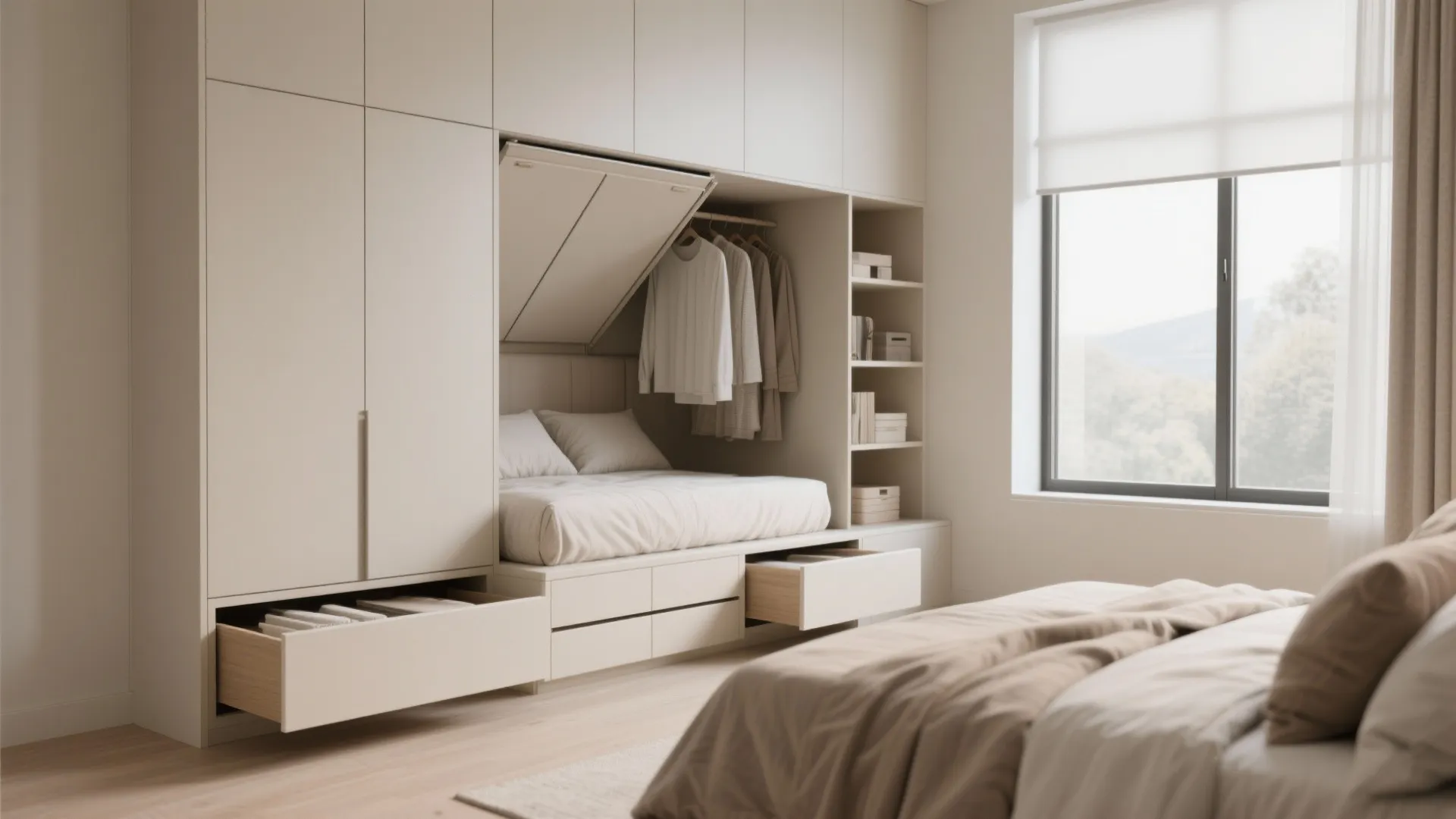 Flexible bedroom layouts with built-in storage