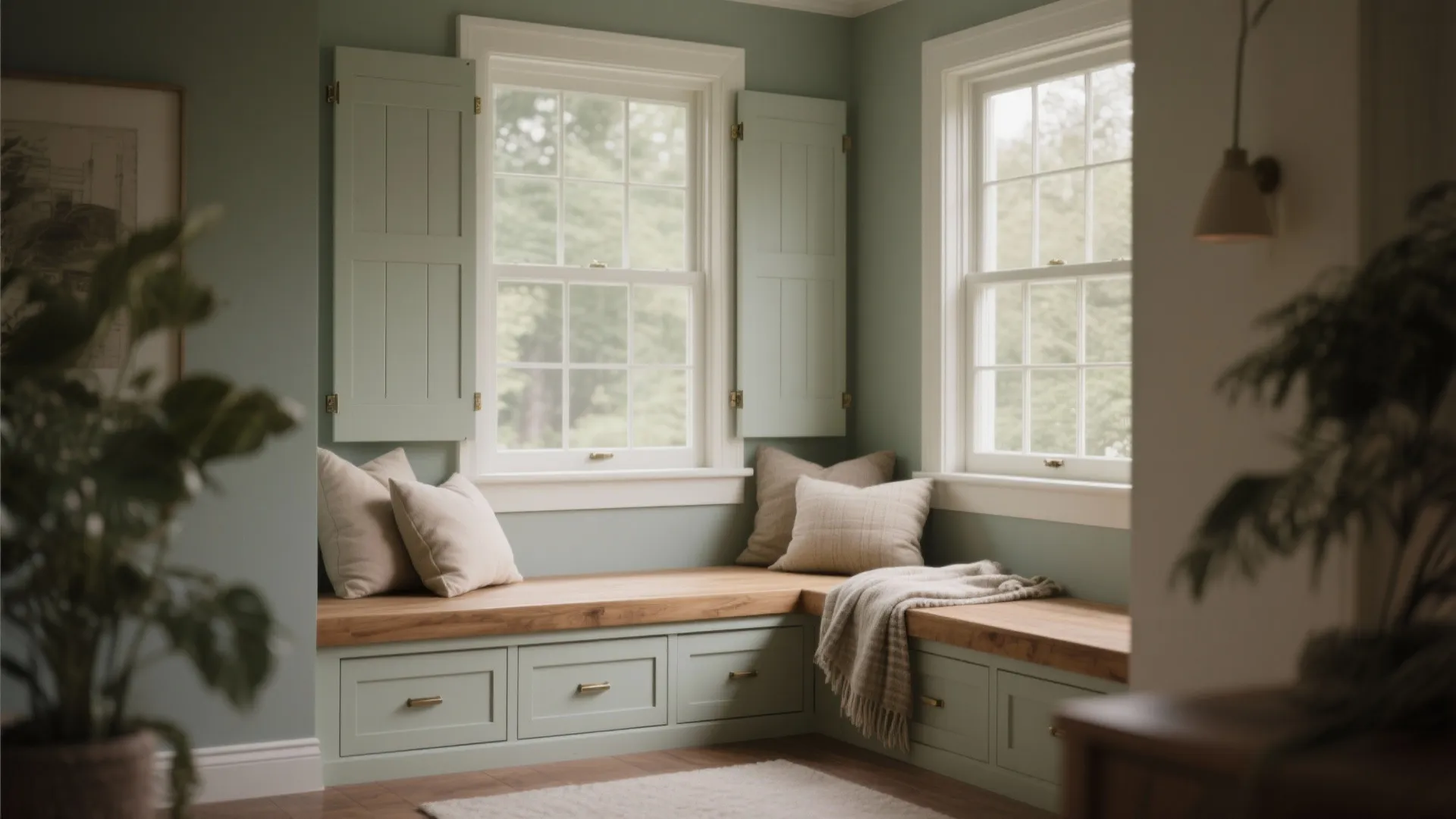 Built-in bench with storage cabinet