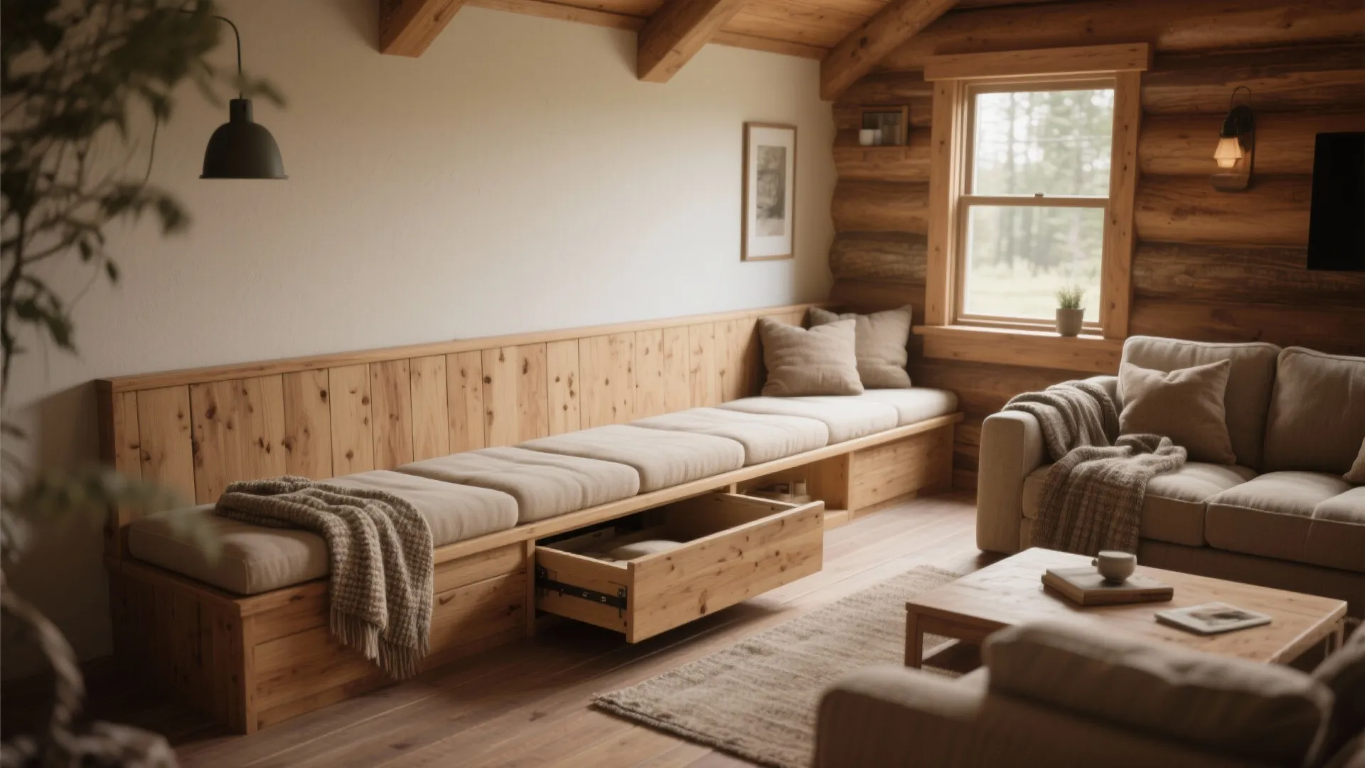 1. Built-in bench seating with hidden storage