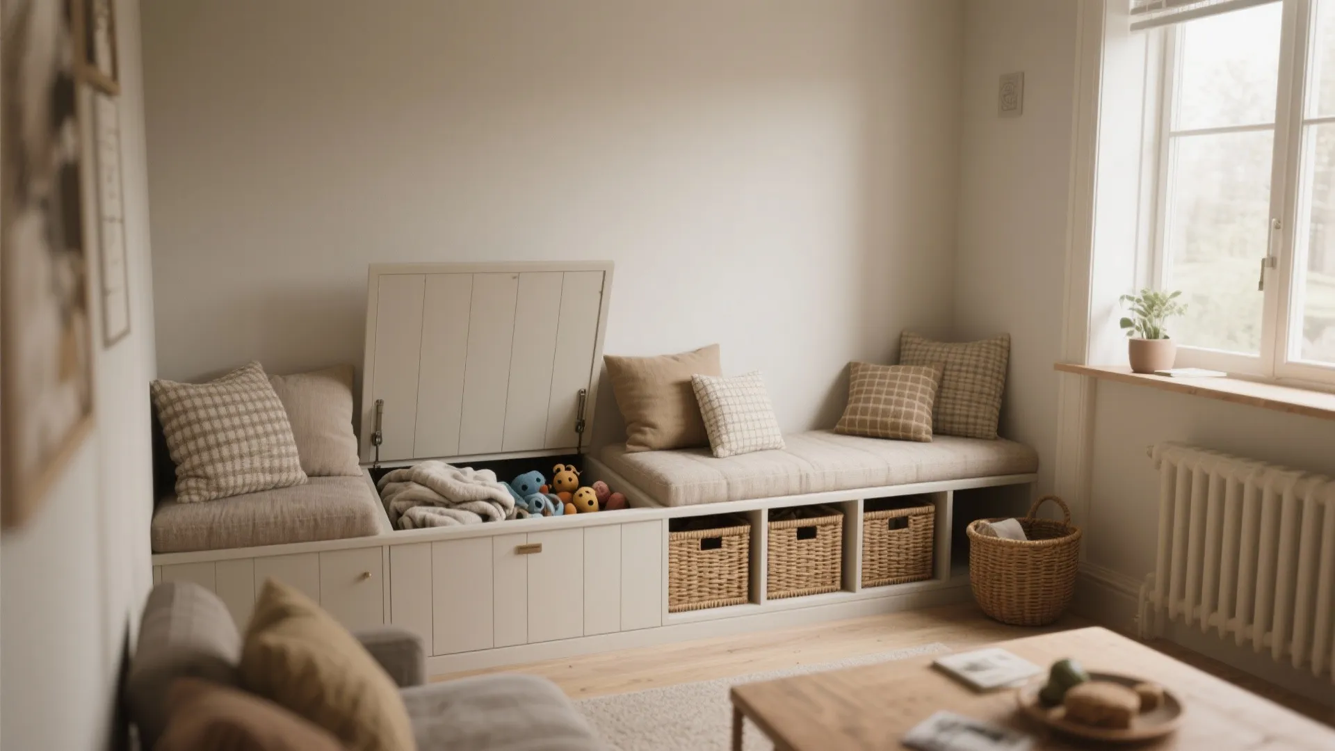 3. Built-in bench seating with hidden storage