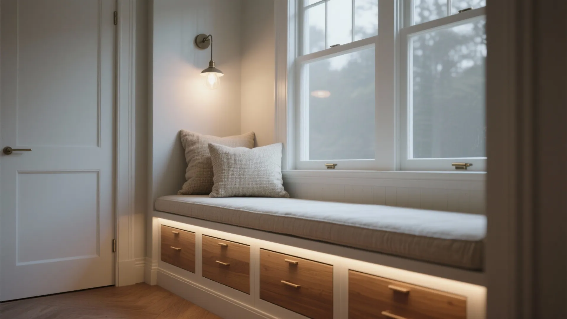 5. Built-in Bench with Under-Storage and Nook Lighting