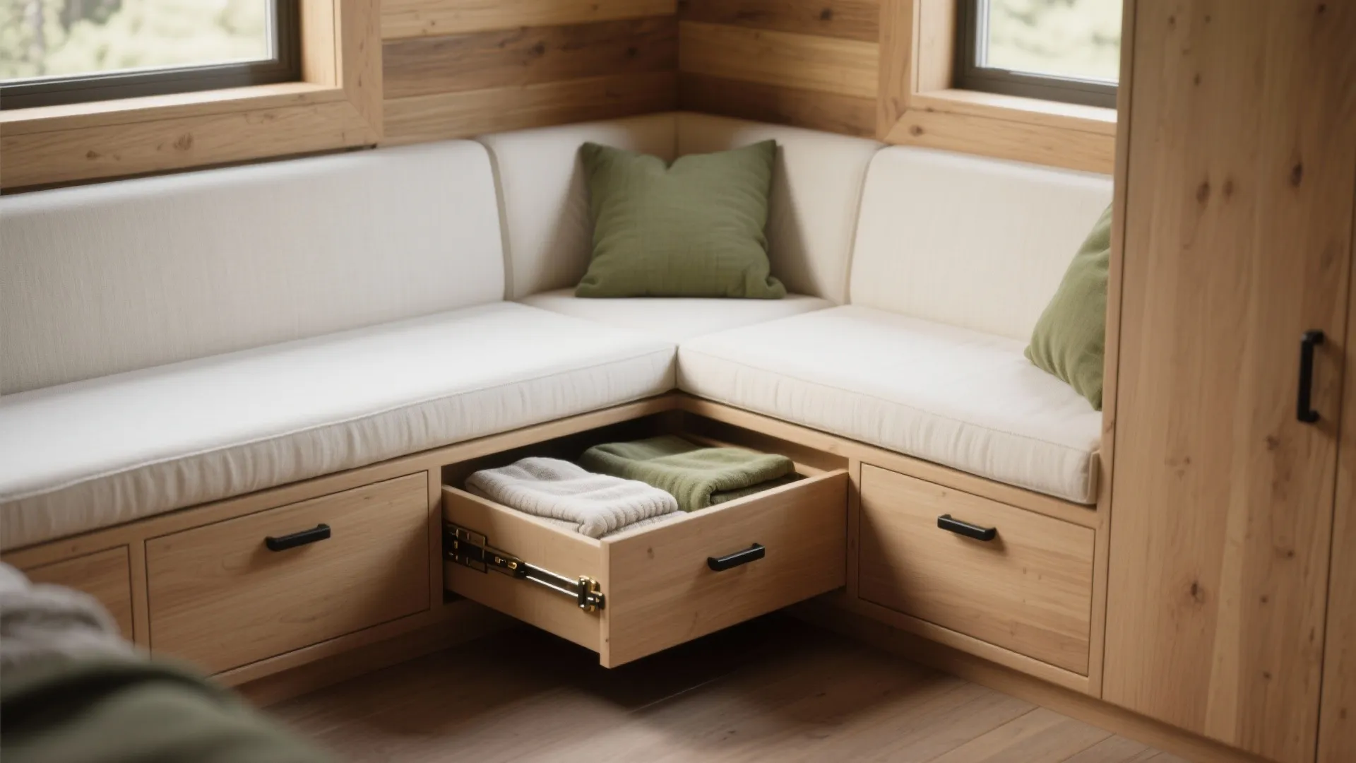 1. Built-in bench seating with hidden storage