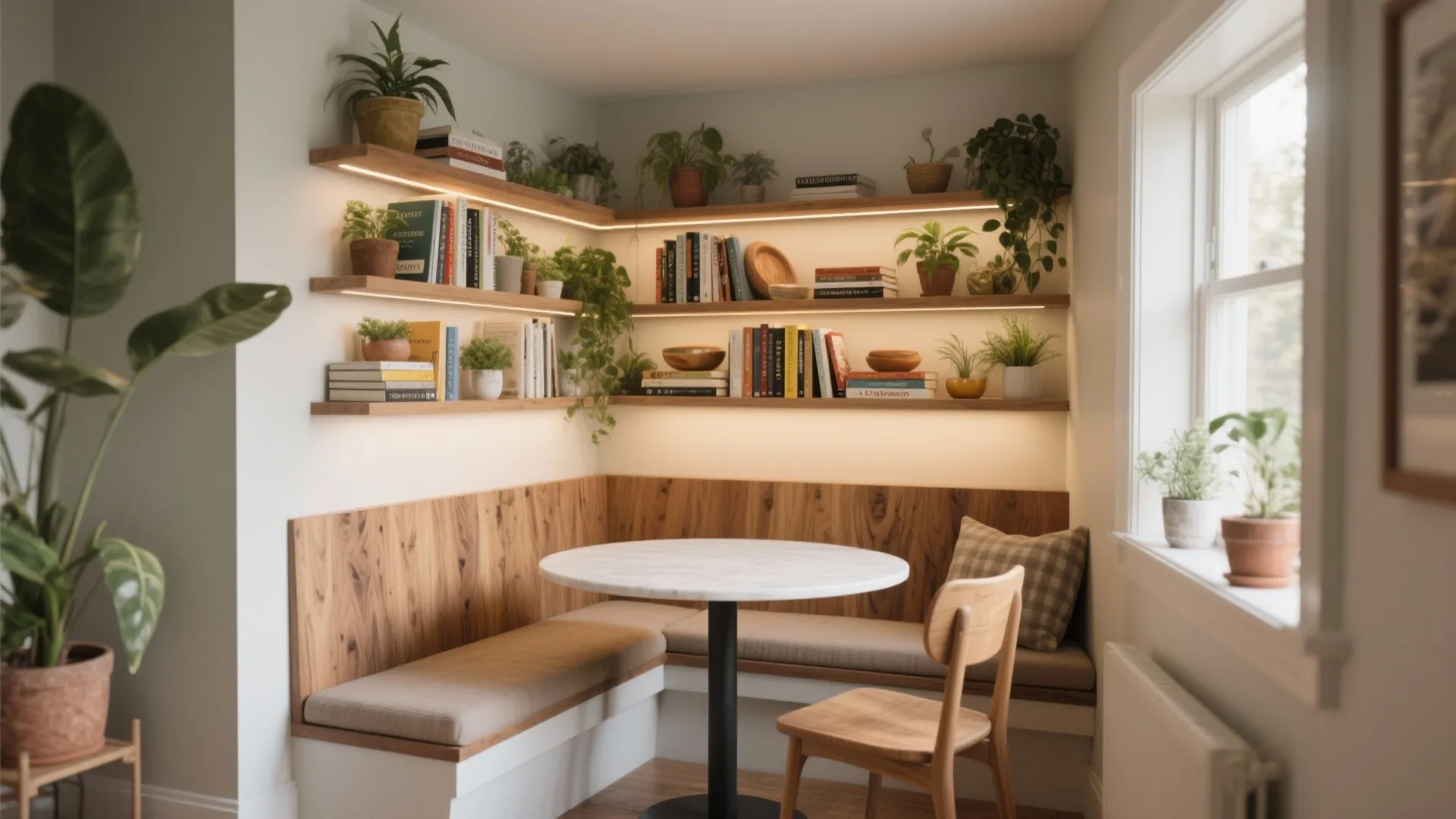 4. Built-in bench that doubles as shelving