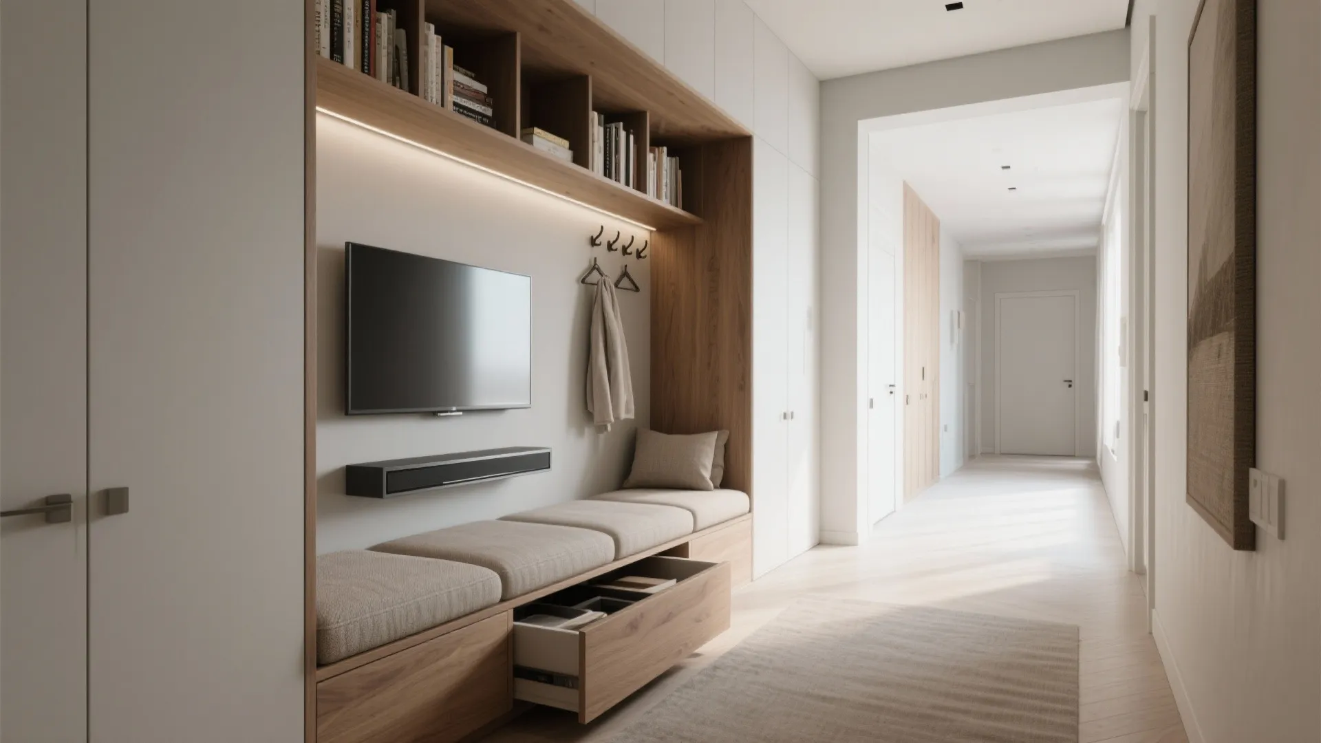 3. Built-in console seating and media walls