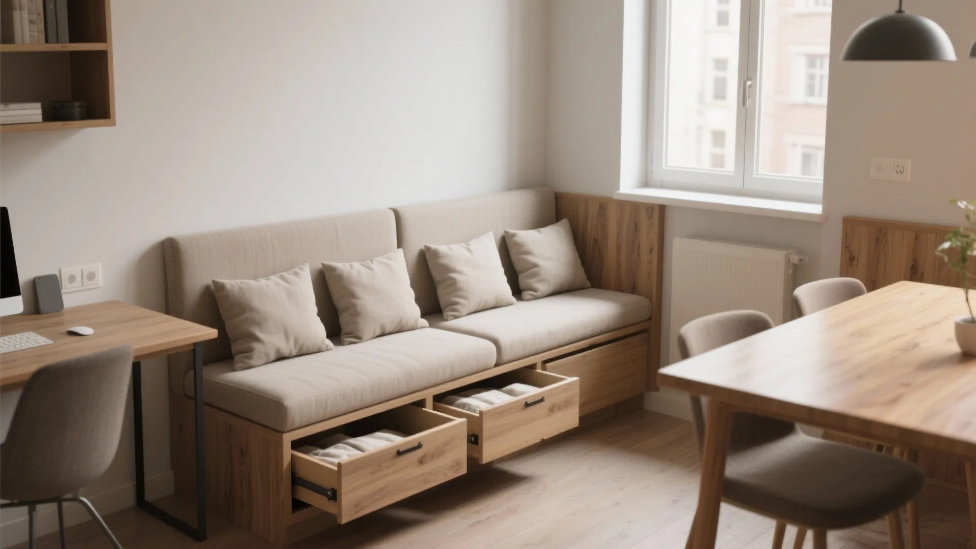 2. Built-in bench seating to reclaim floor space