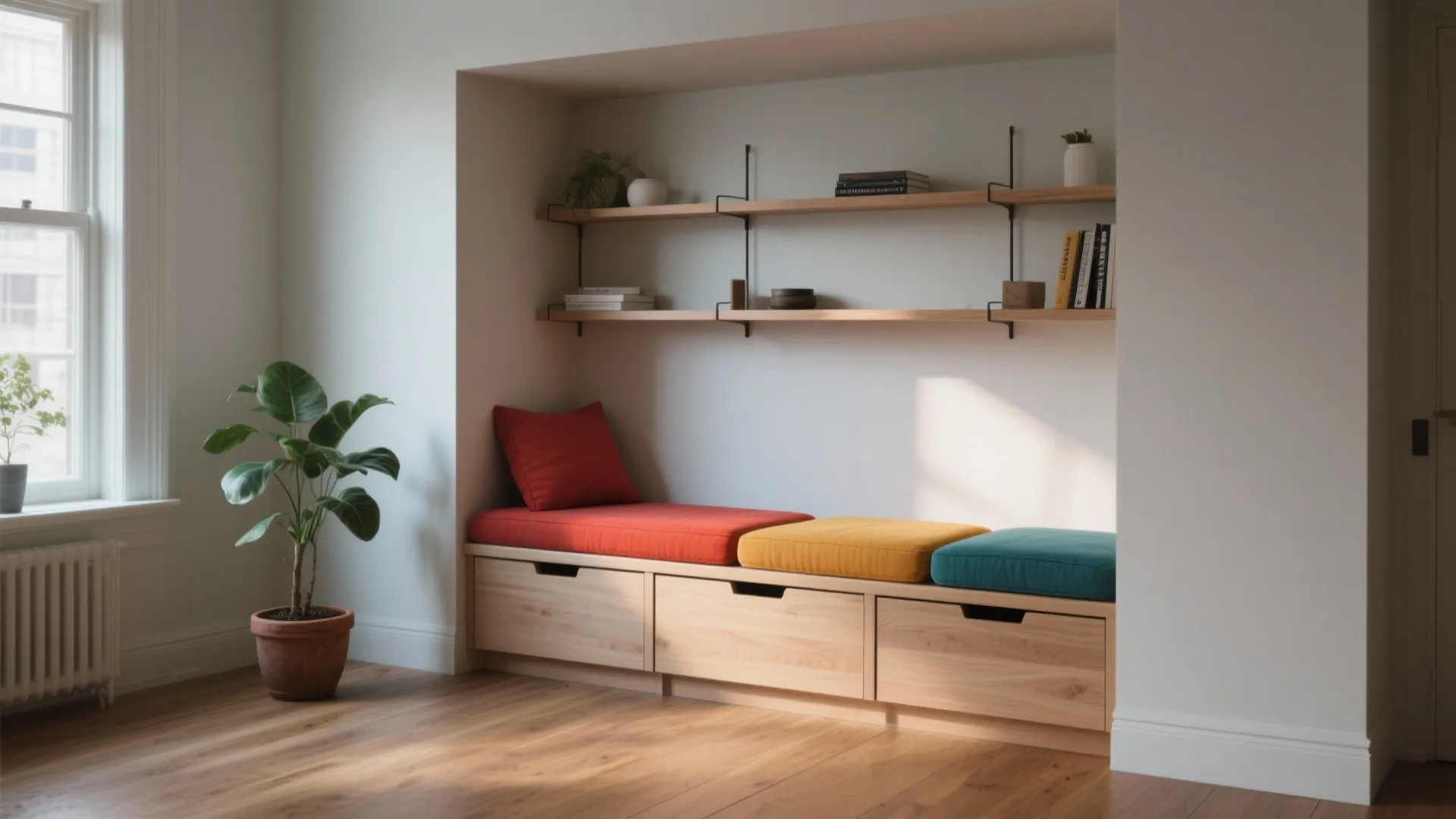 5. Built-in benches and wall-supported seating