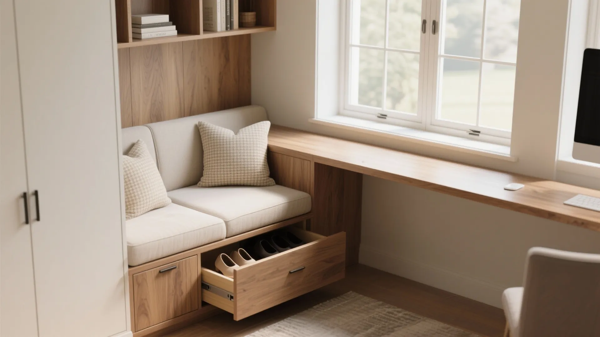 2. Built-in bench + desk combo