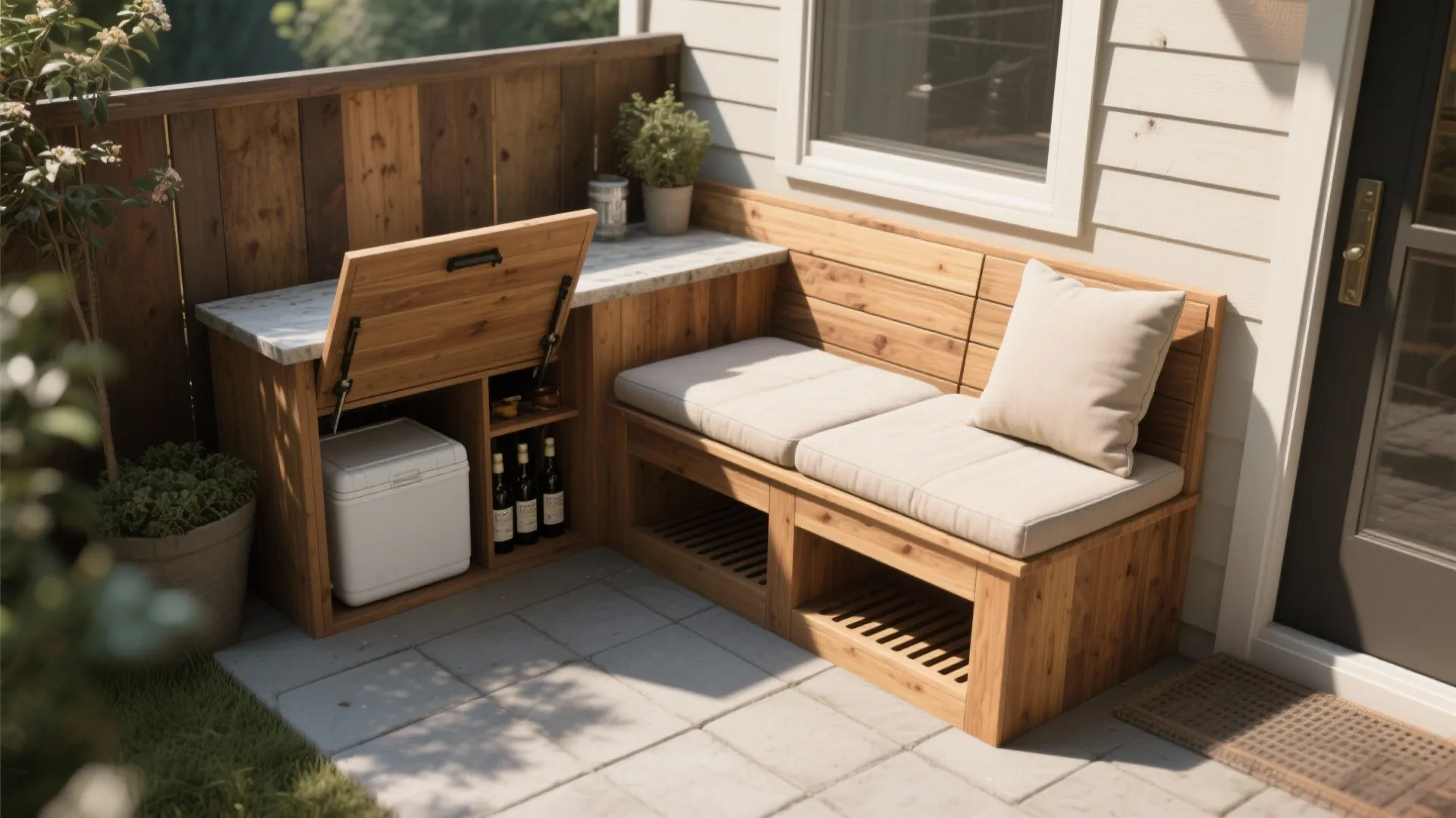 2. Built-in bench with concealed storage