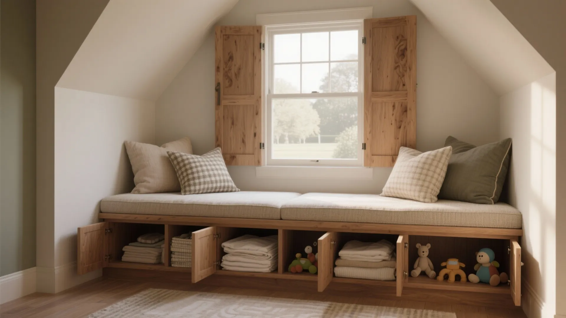 2. Built-in bench seating with storage