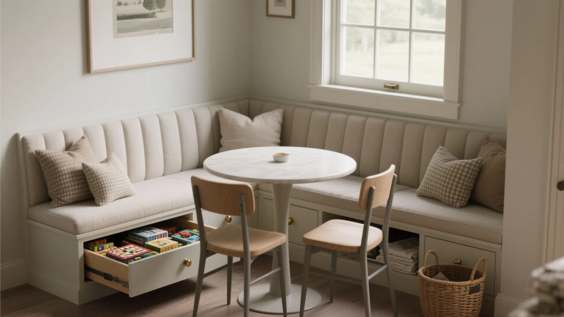 2. Built-in bench with storage: seating that hides the mess