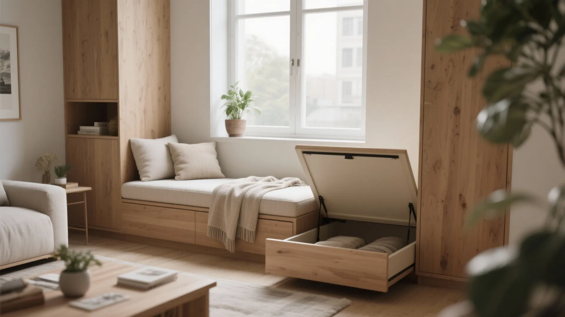 2. Built-in bench with hidden storage