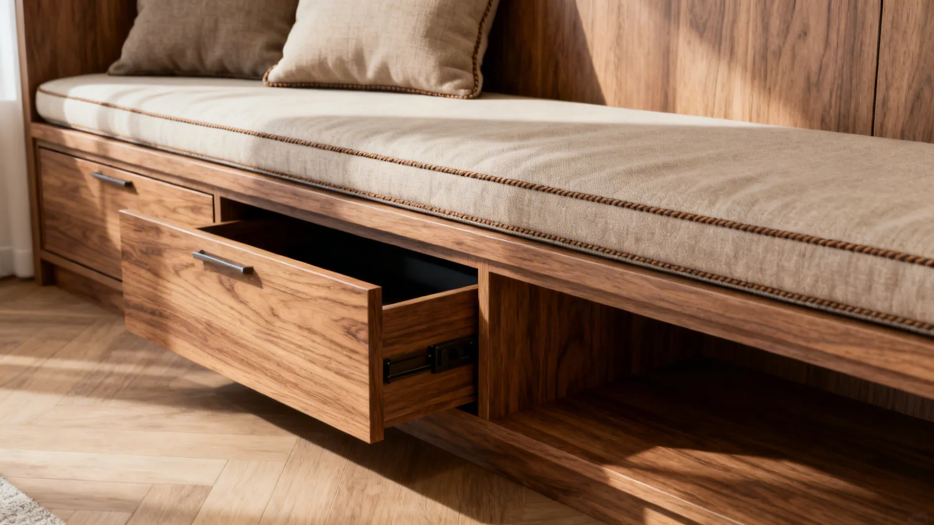 1. Built-in bench seating with hidden storage