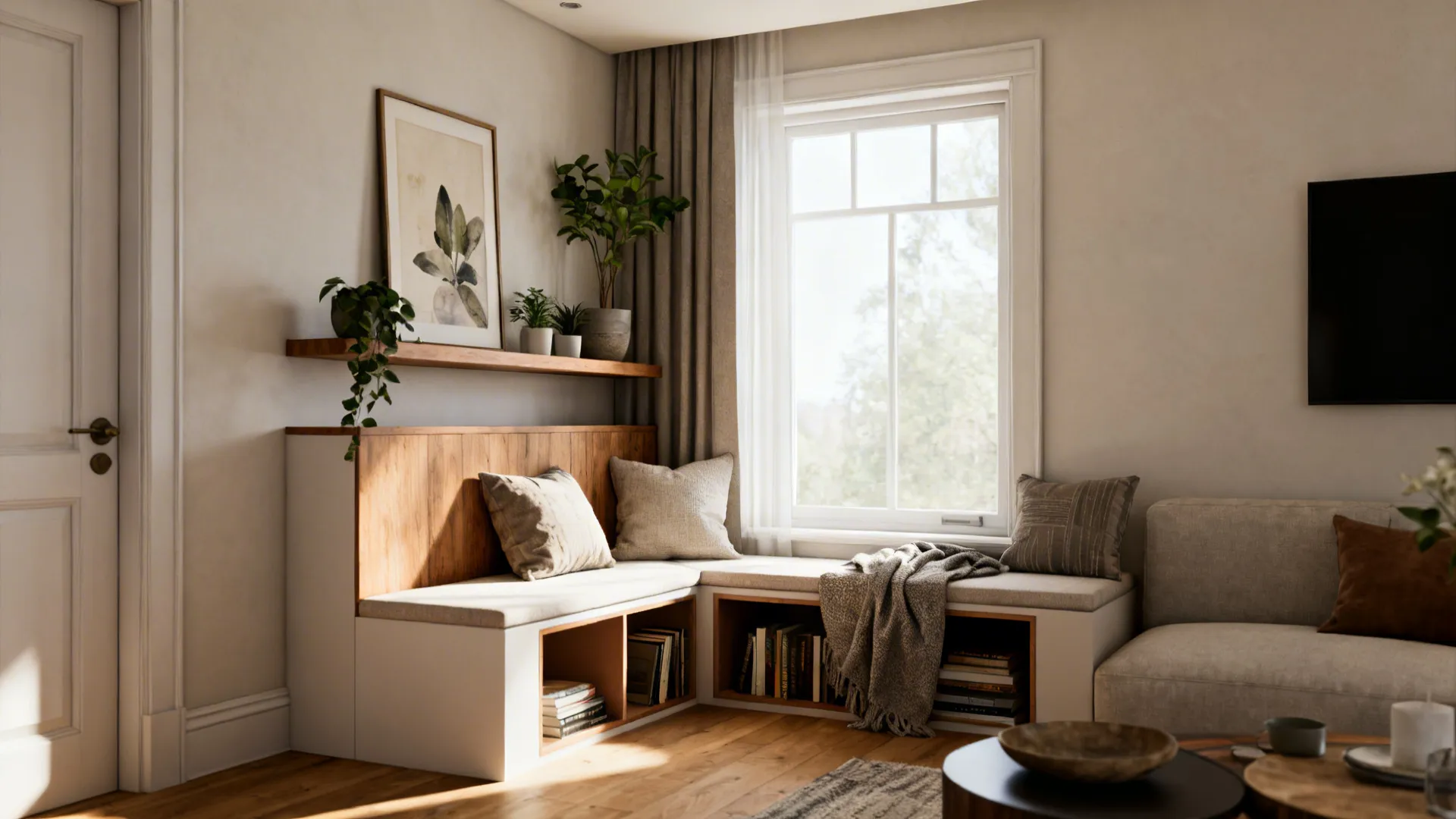 5. Built-in bench or slim console with hidden storage