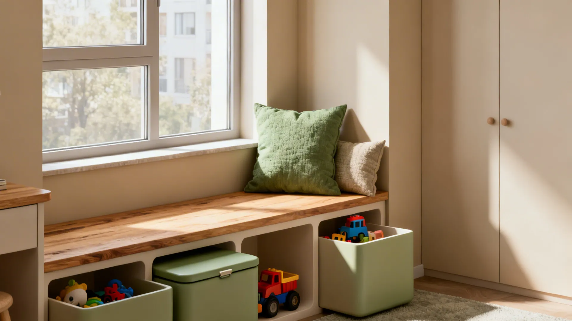 3. Built-in Bench with Toy Storage