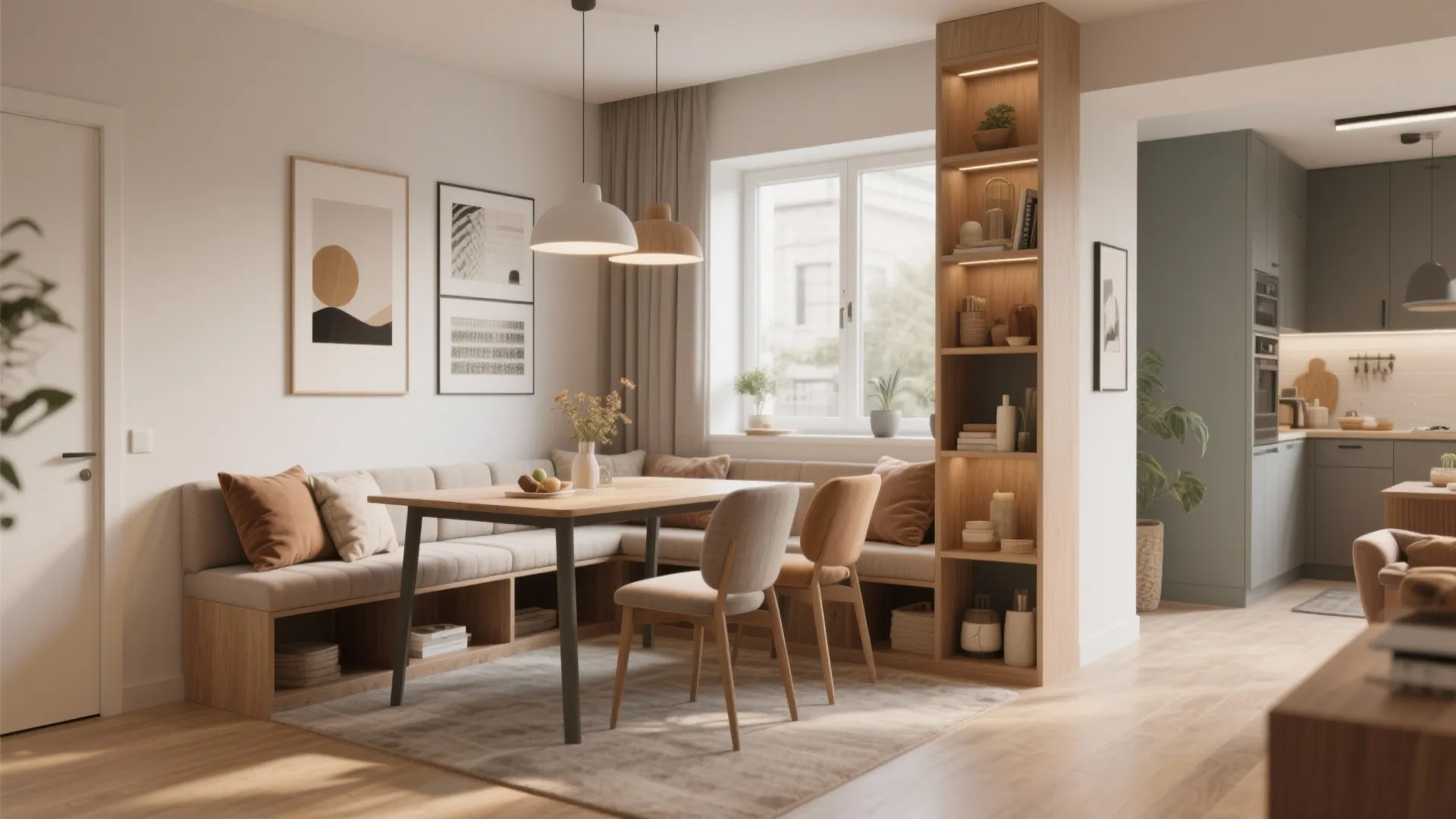 7. Built-in Benches Along Walls