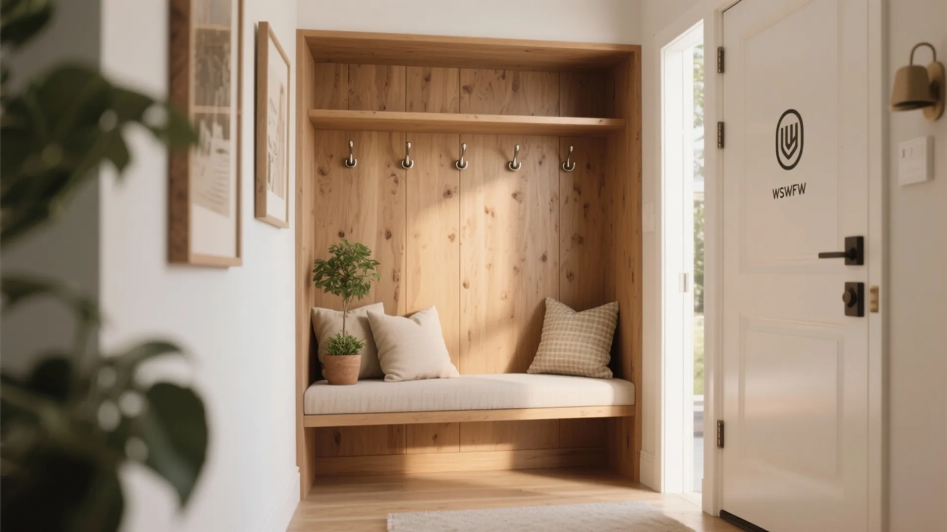 4. Built-In Bench with Hidden Hooks