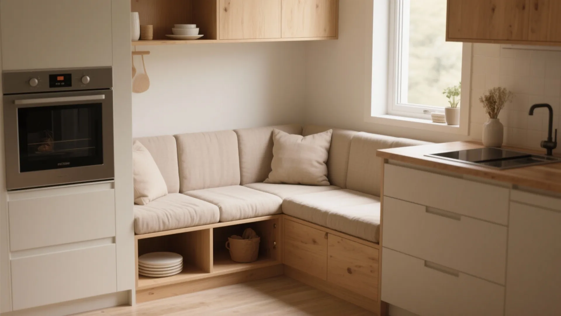 Built-in bench seating kitchen nook with hidden storage