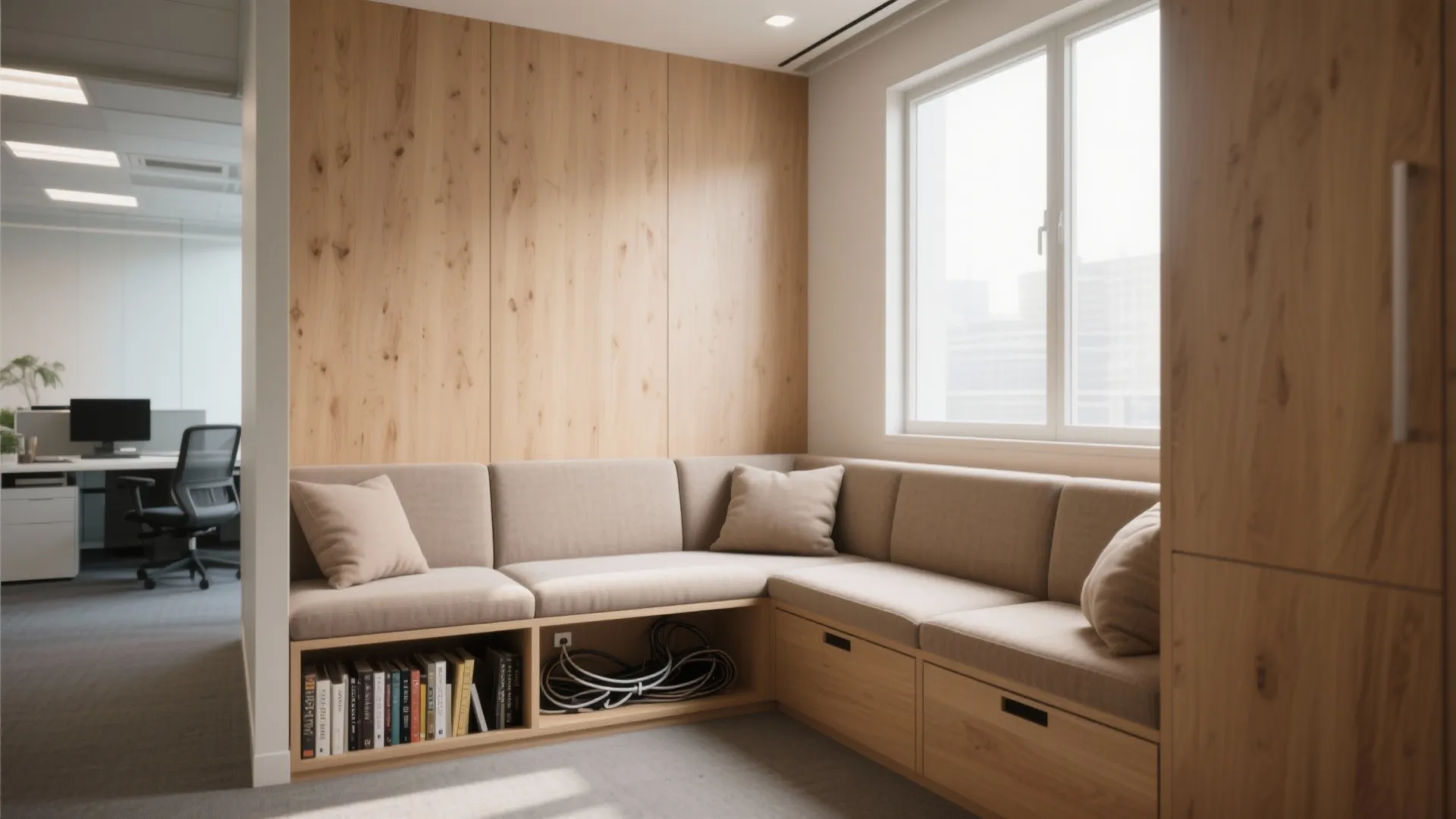 3. Built-in bench seating with cushions