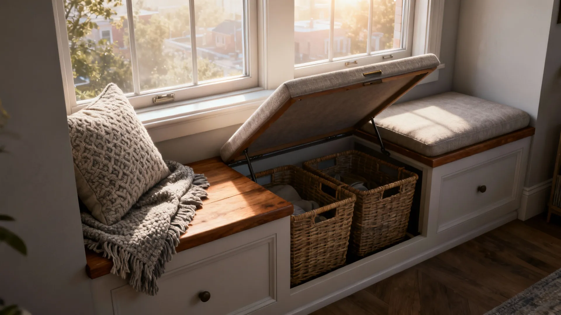 1. Built-in bench seating that doubles as storage