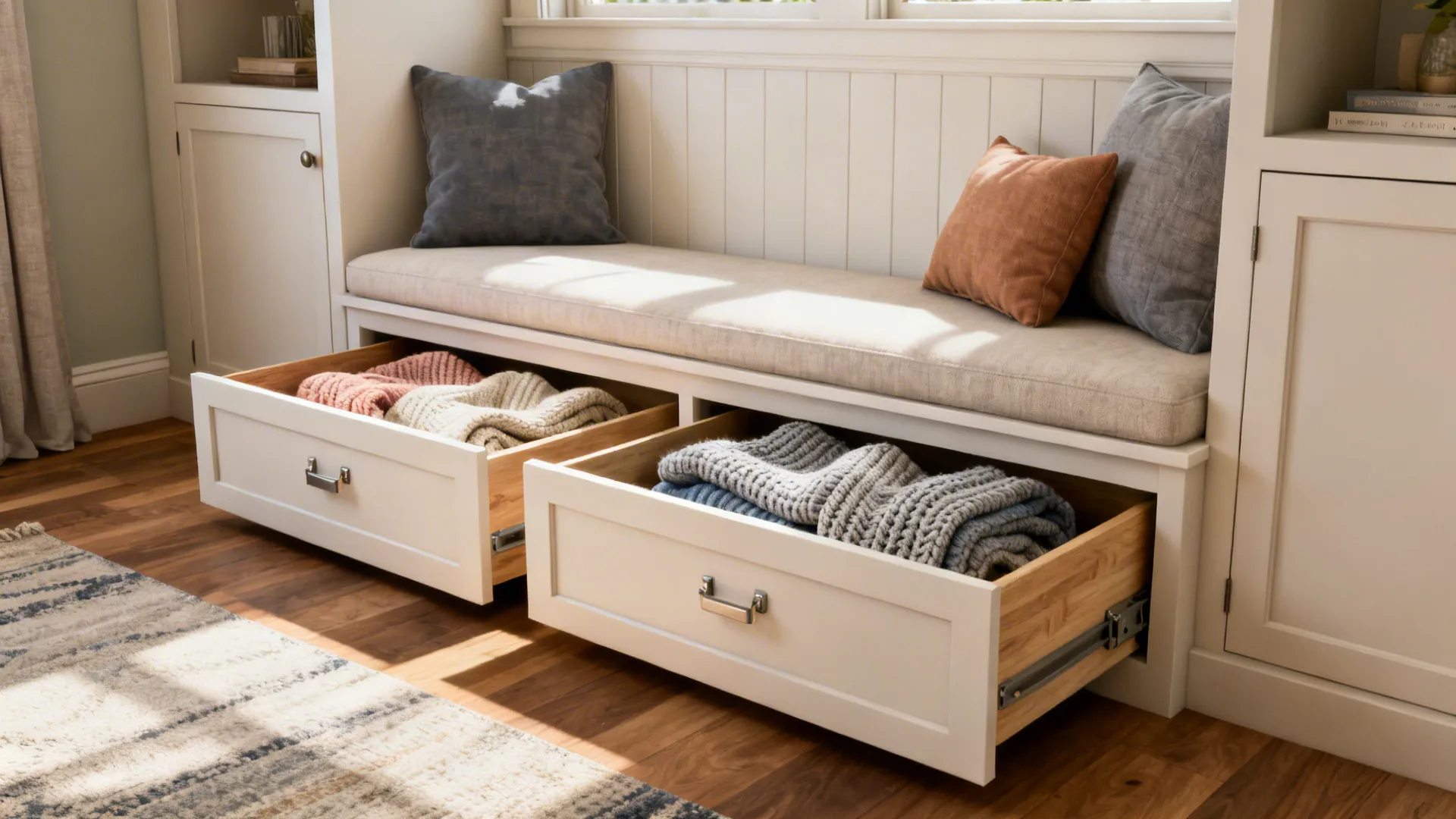 5. Hide blankets in multifunctional seating built-ins