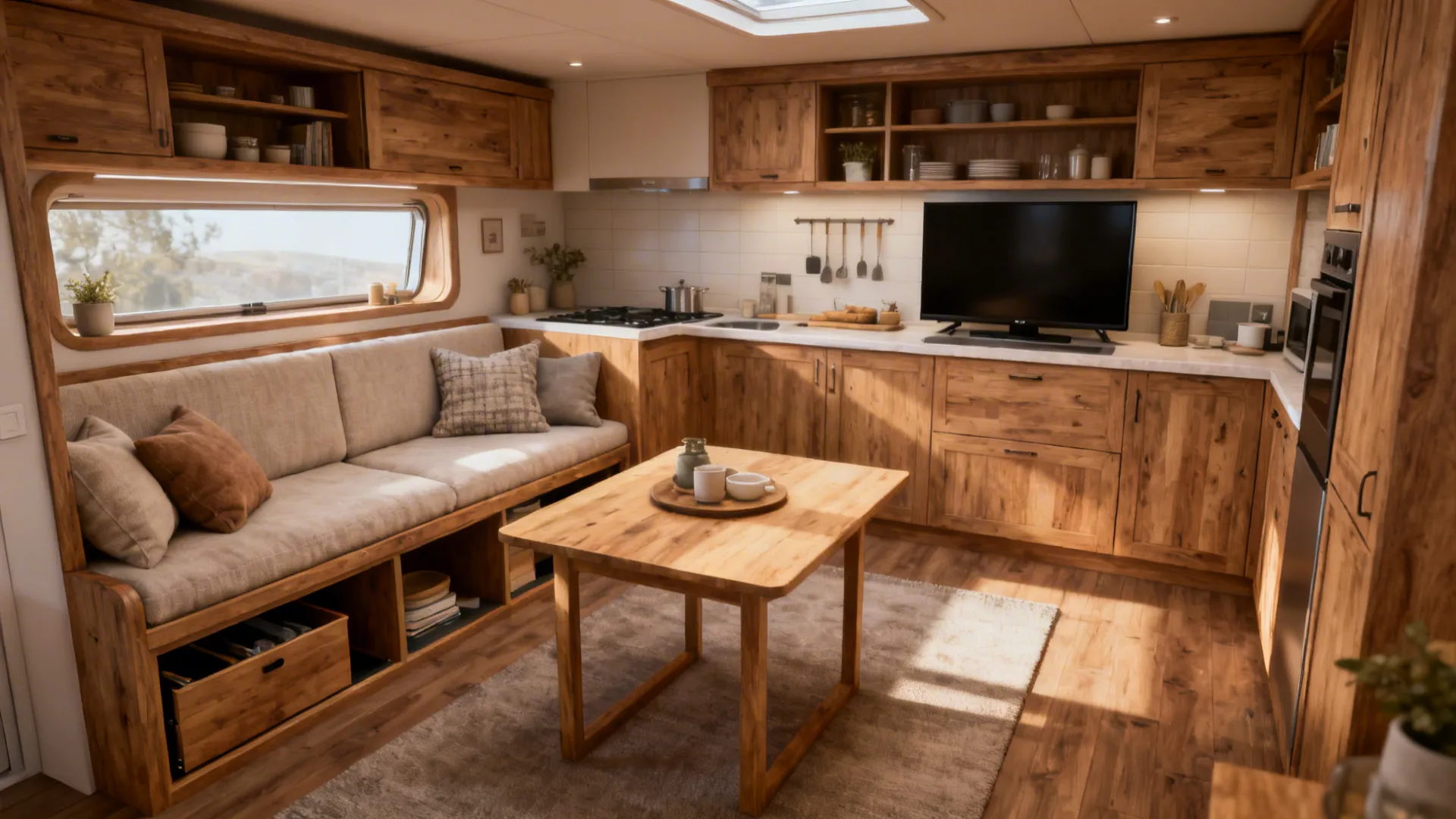 5. Built-in Bench Dining with TV Above Storage