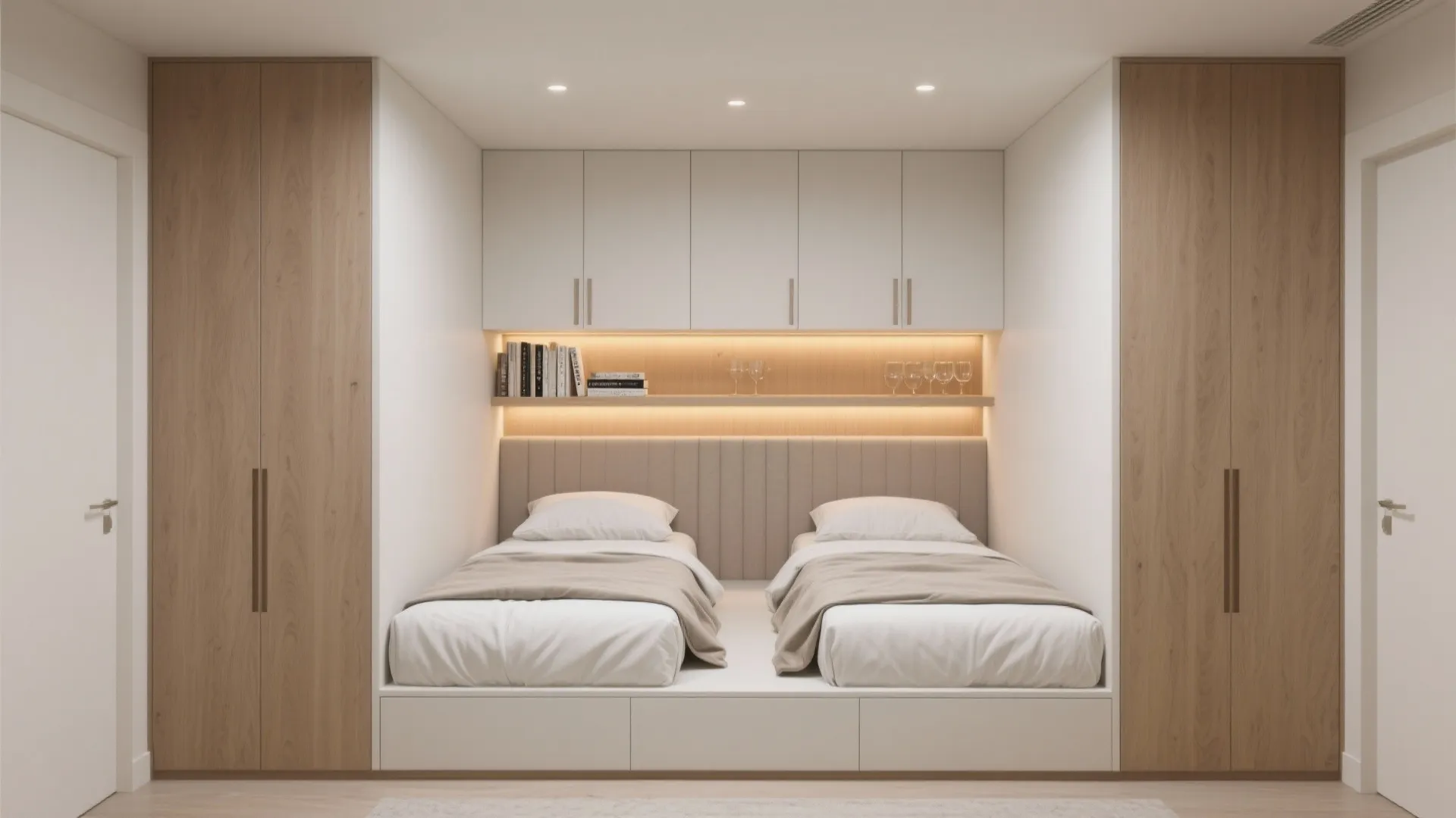 Built-in Headboard Wall with Bridge Cabinets