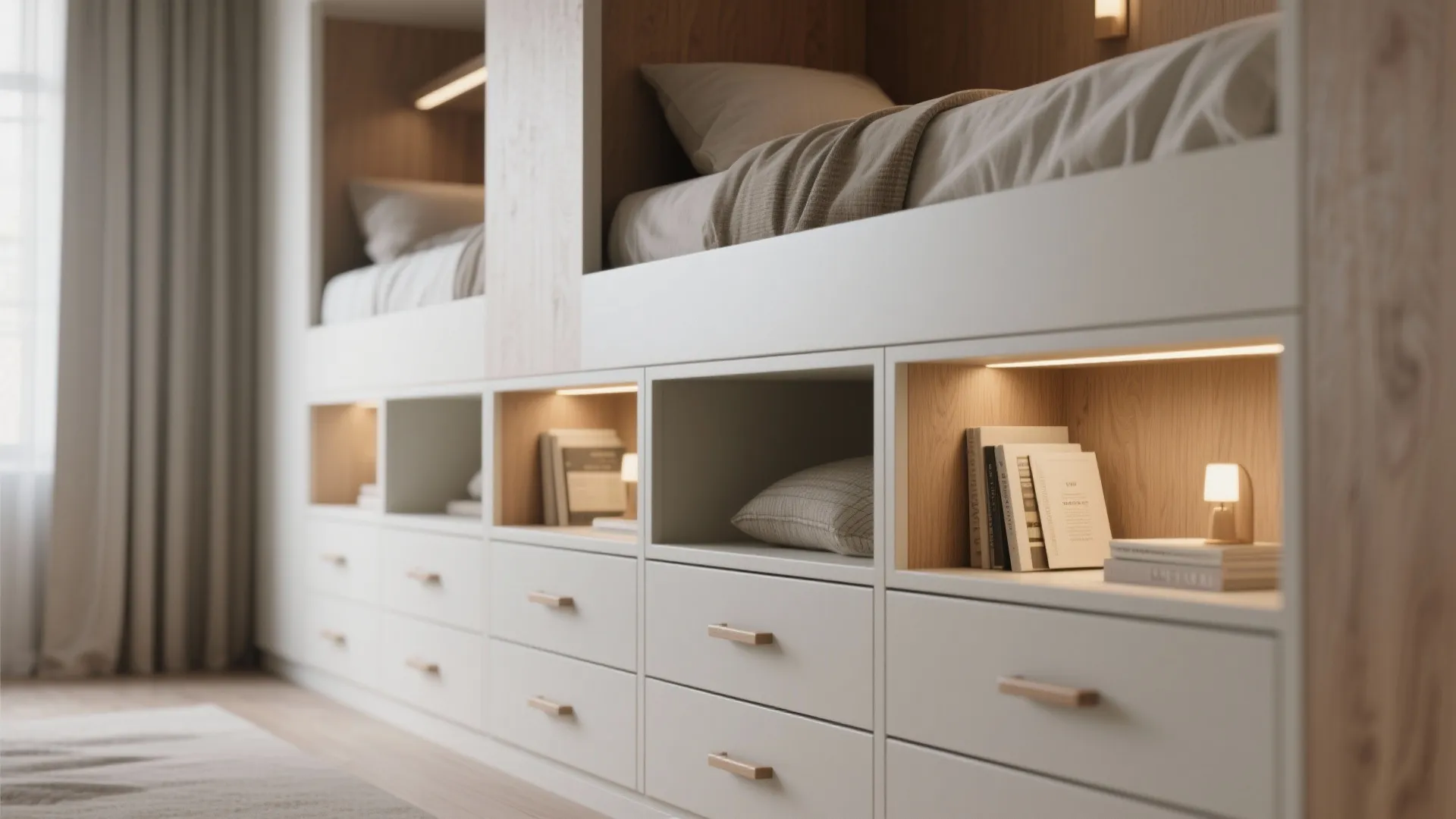 3. Built-in bunk with drawers and custom niches