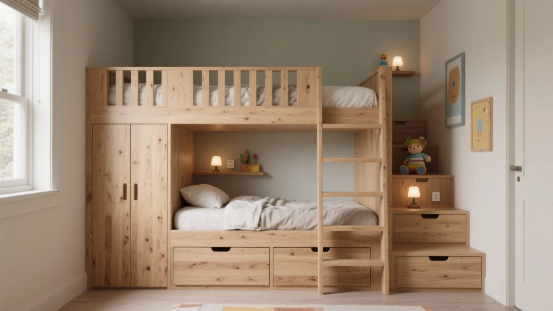 2. Built-in bunk beds with integrated storage