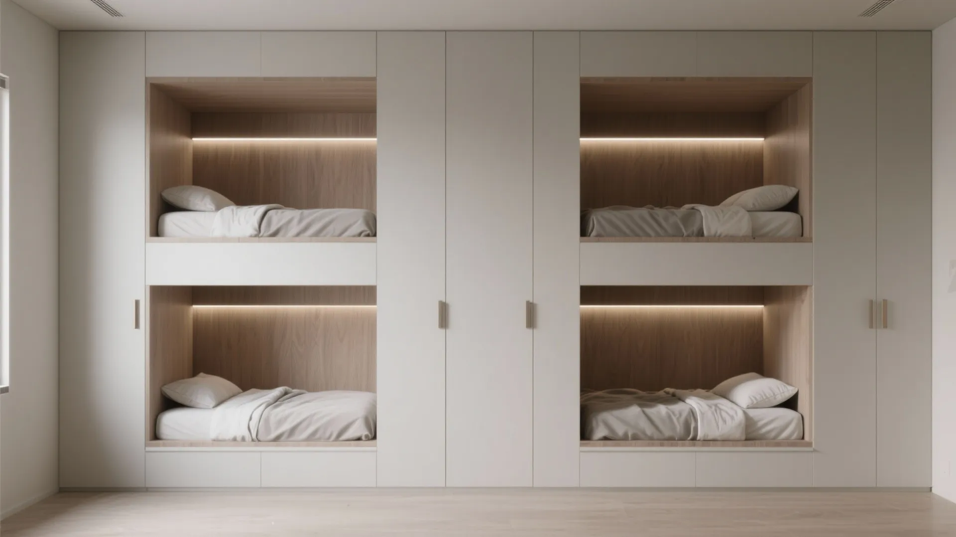 4. Built-in bunks that match the wall (seamless and calm)