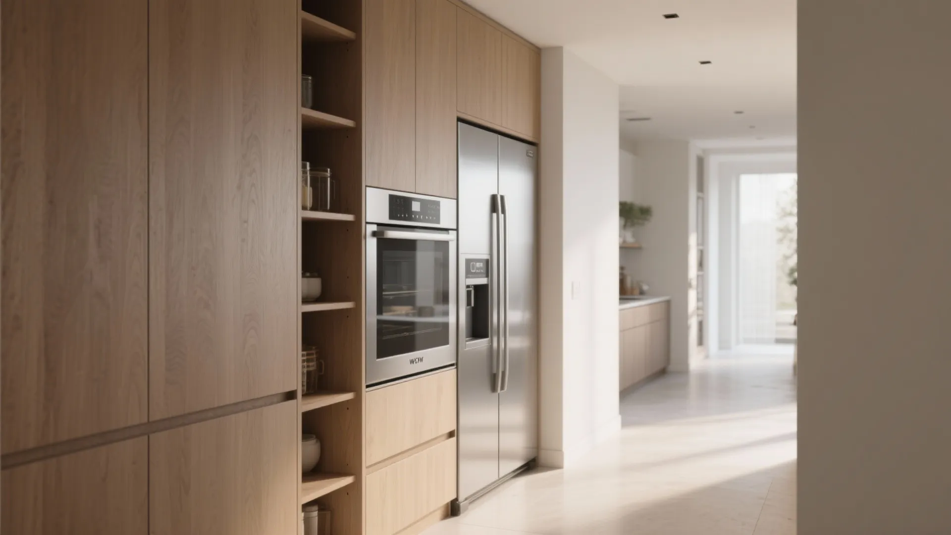 3. Built-in pantry cabinet alongside appliances